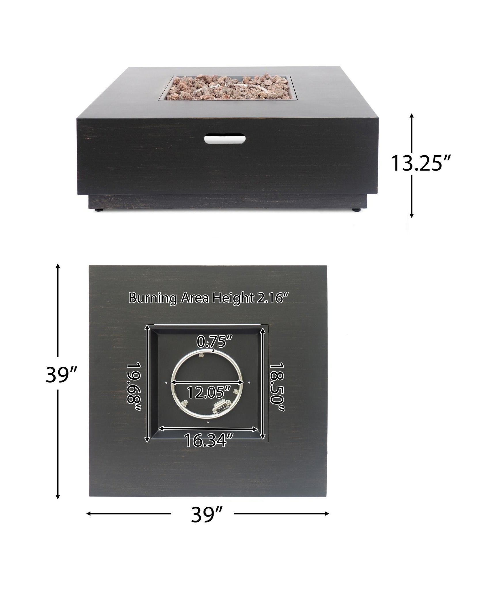Alora 40-Inch 50K BTU Modern Outdoor Square Iron Backyard Patio Fire Pit (SAK31635)