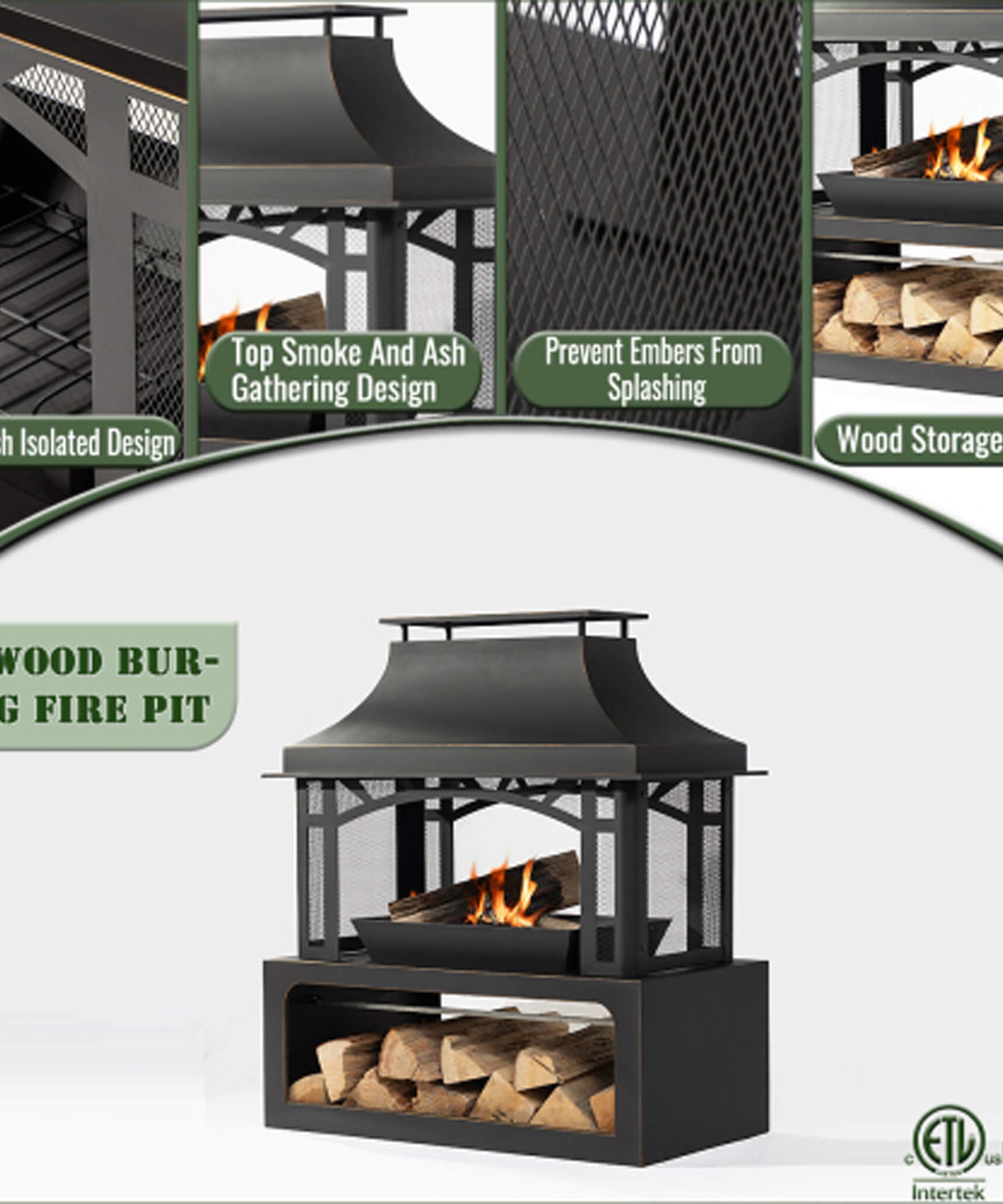 Alora 40-Inch Outdoor Steel Wood-Burning Backyard Fireplace Fire Pit (SAK45758)