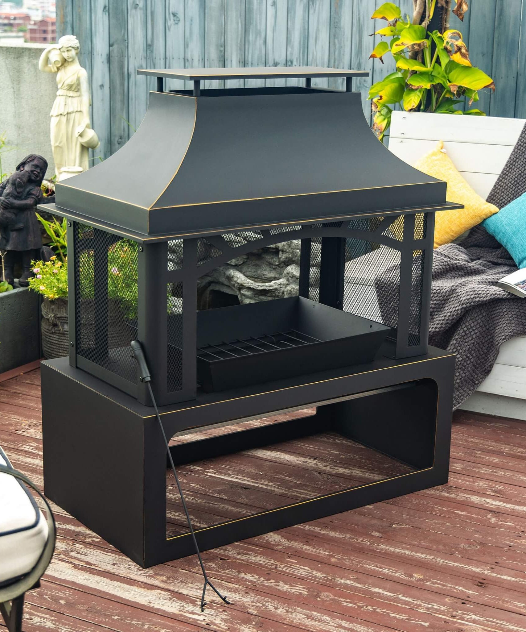 Alora 40-Inch Outdoor Steel Wood-Burning Backyard Fireplace Fire Pit (SAK45758)