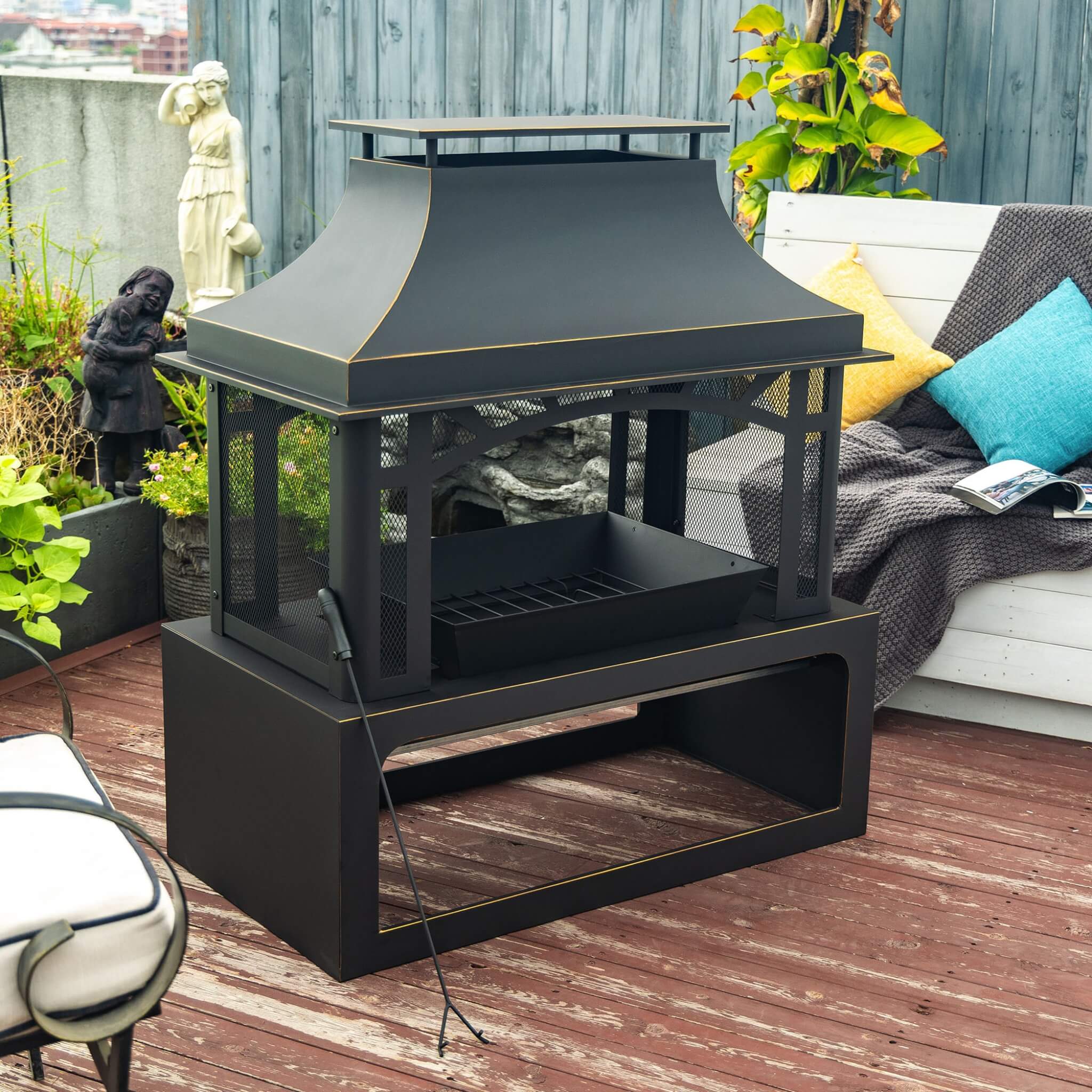 Alora 40-Inch Outdoor Steel Wood-Burning Backyard Fireplace Fire Pit (SAK45758)