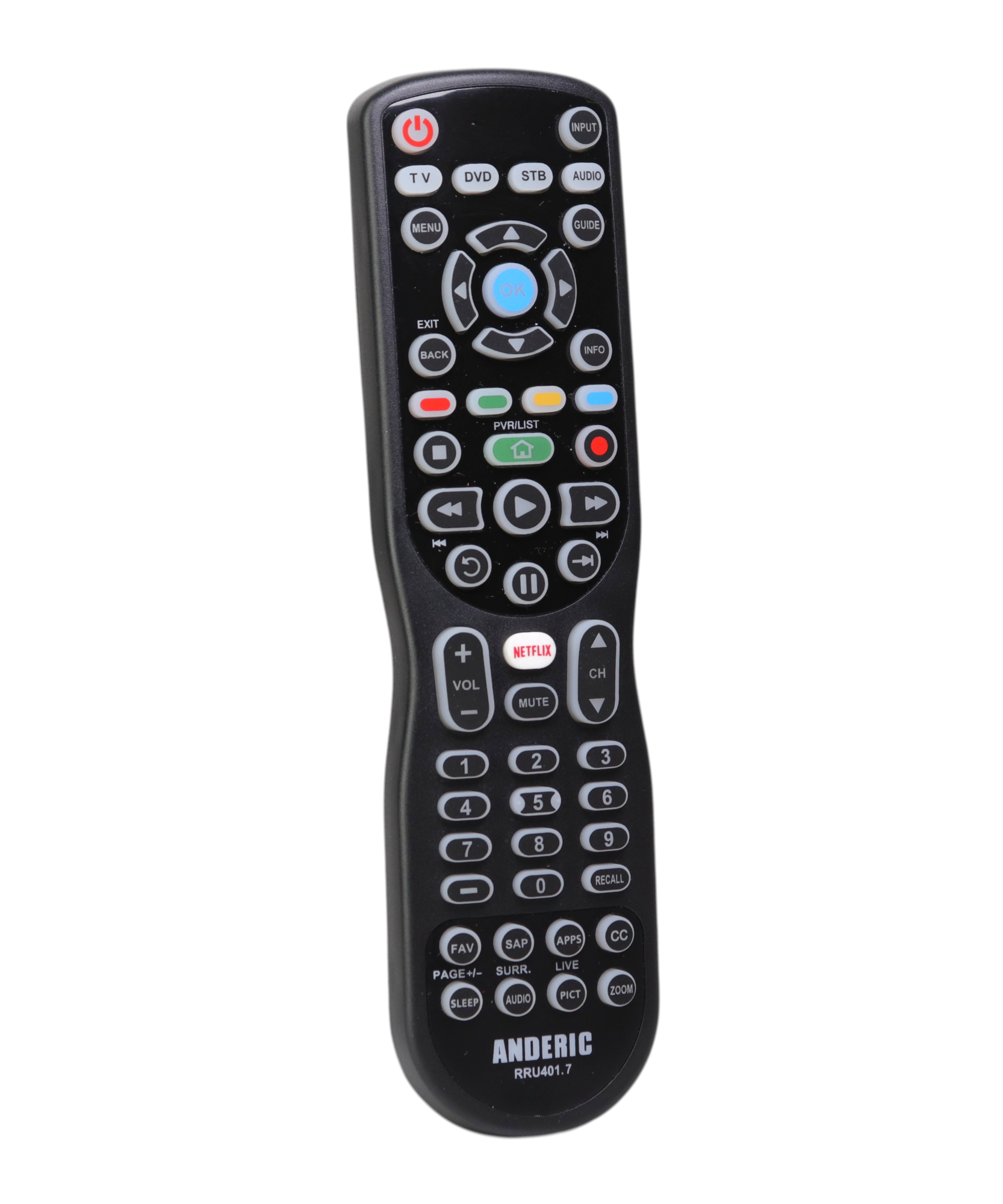 Anderic RRU401.7 4-Device Universal Remote Control with Backlight, Macro and Learning for TV, Cable, Streaming, DVD and more