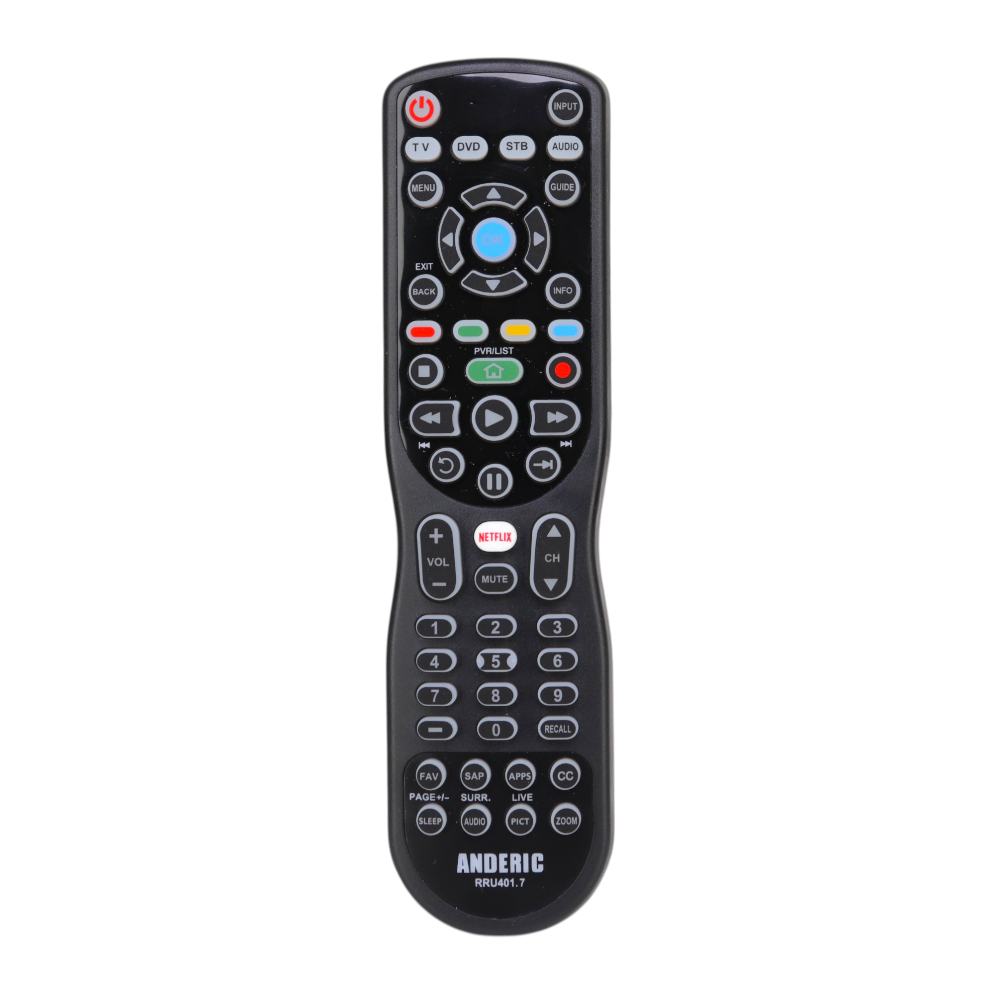 Substitute for Anderic RR0777S Universal 4-Device Remote Control for Pre-programmed for Panasonic TVs [RRU401]