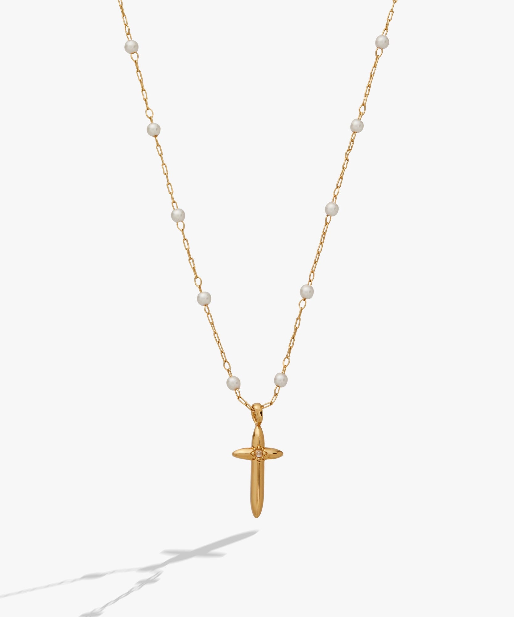 Cross 4:13 Pearl Rosary Chain Pendant Necklace