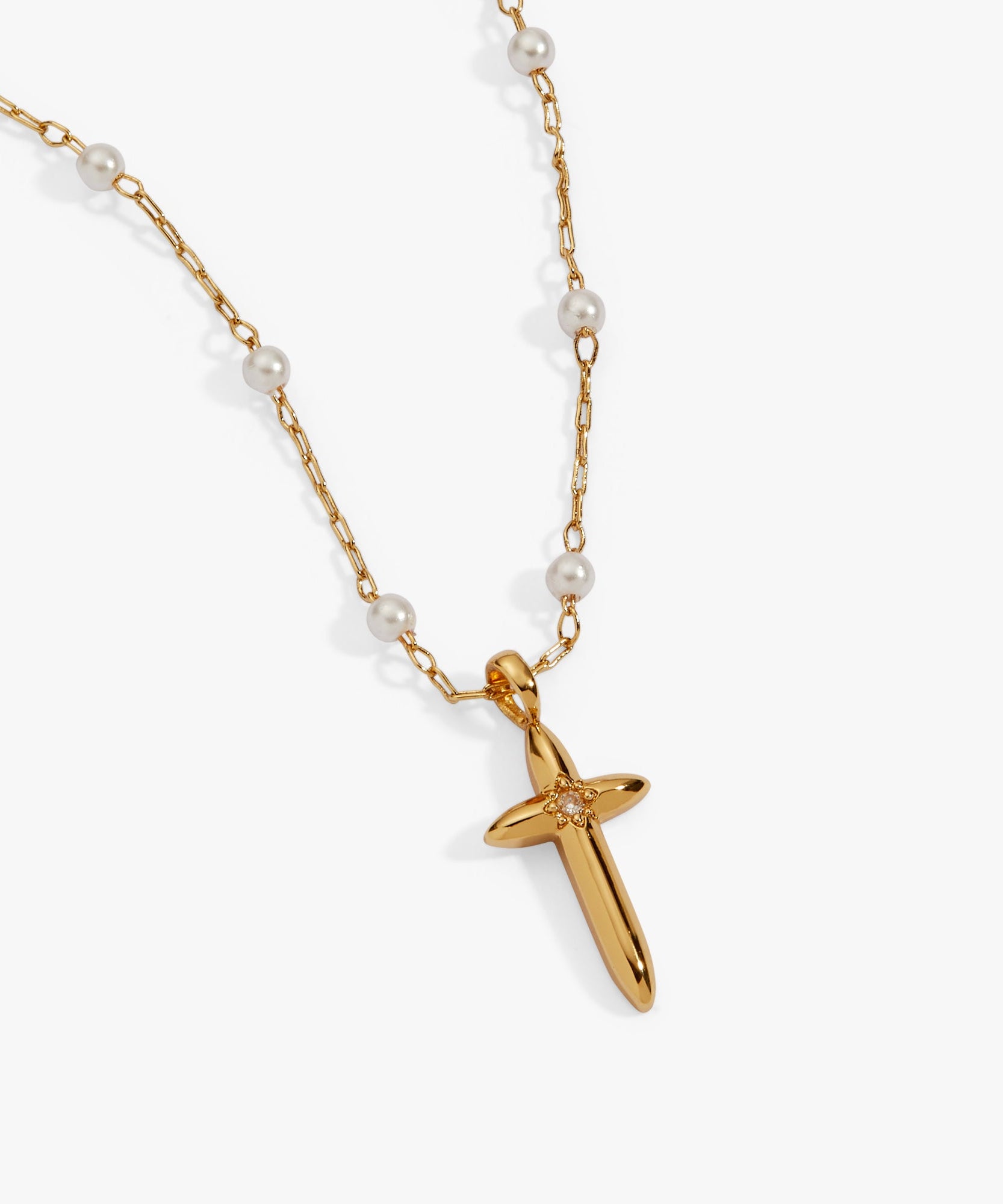 Cross 4:13 Pearl Rosary Chain Pendant Necklace