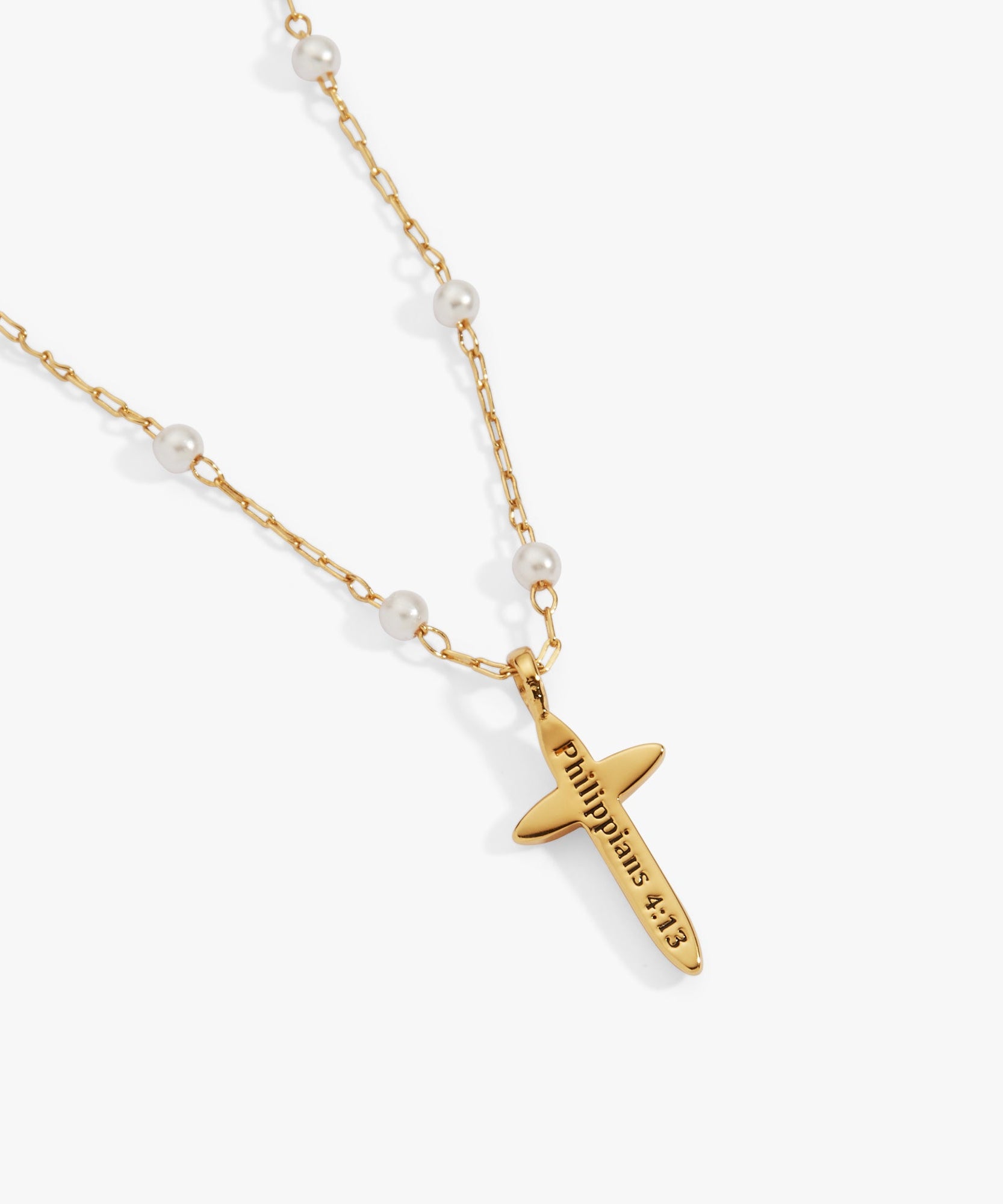 Cross 4:13 Pearl Rosary Chain Pendant Necklace