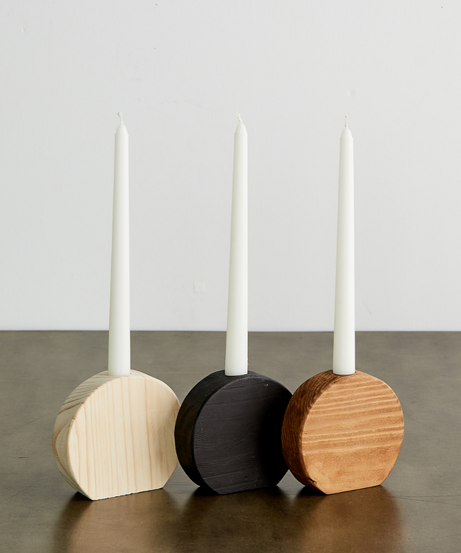 Circular Natural Wood Taper Candle Holder