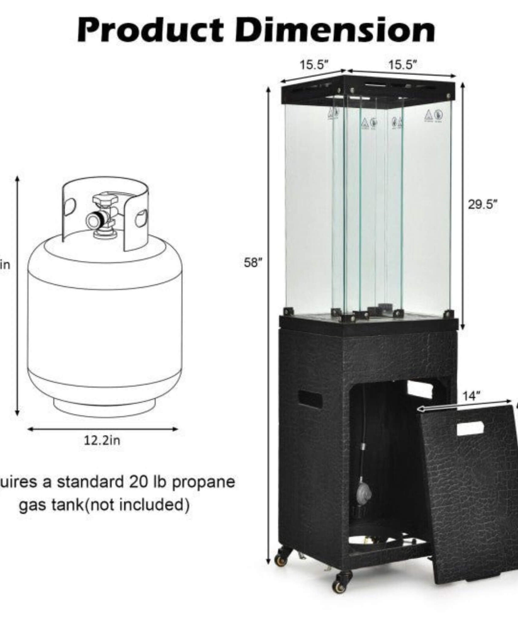 41K BTU Outdoor Propane Gas Patio Heater W/ Lockable Wheels (SAK98052)