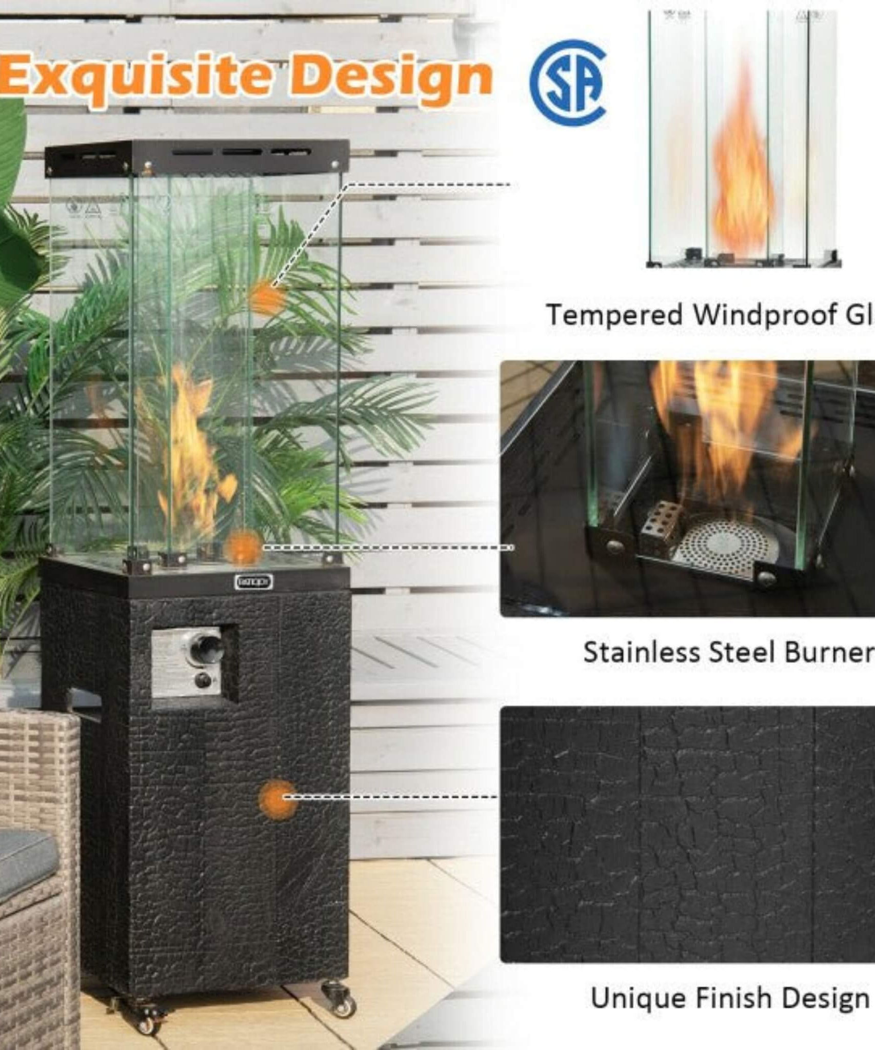 41K BTU Outdoor Propane Gas Patio Heater W/ Lockable Wheels (SAK98052)
