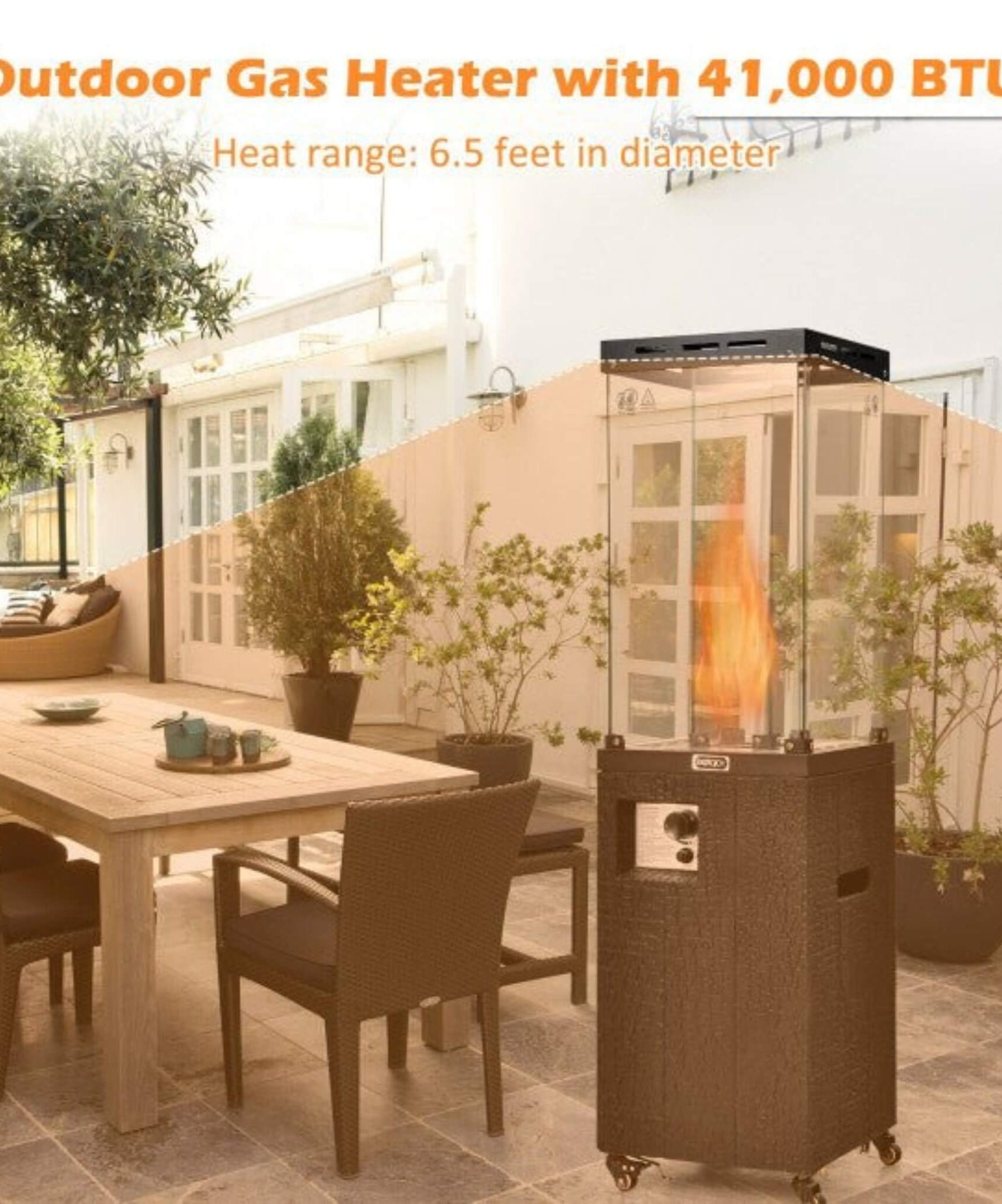 41K BTU Outdoor Propane Gas Patio Heater W/ Lockable Wheels (SAK98052)