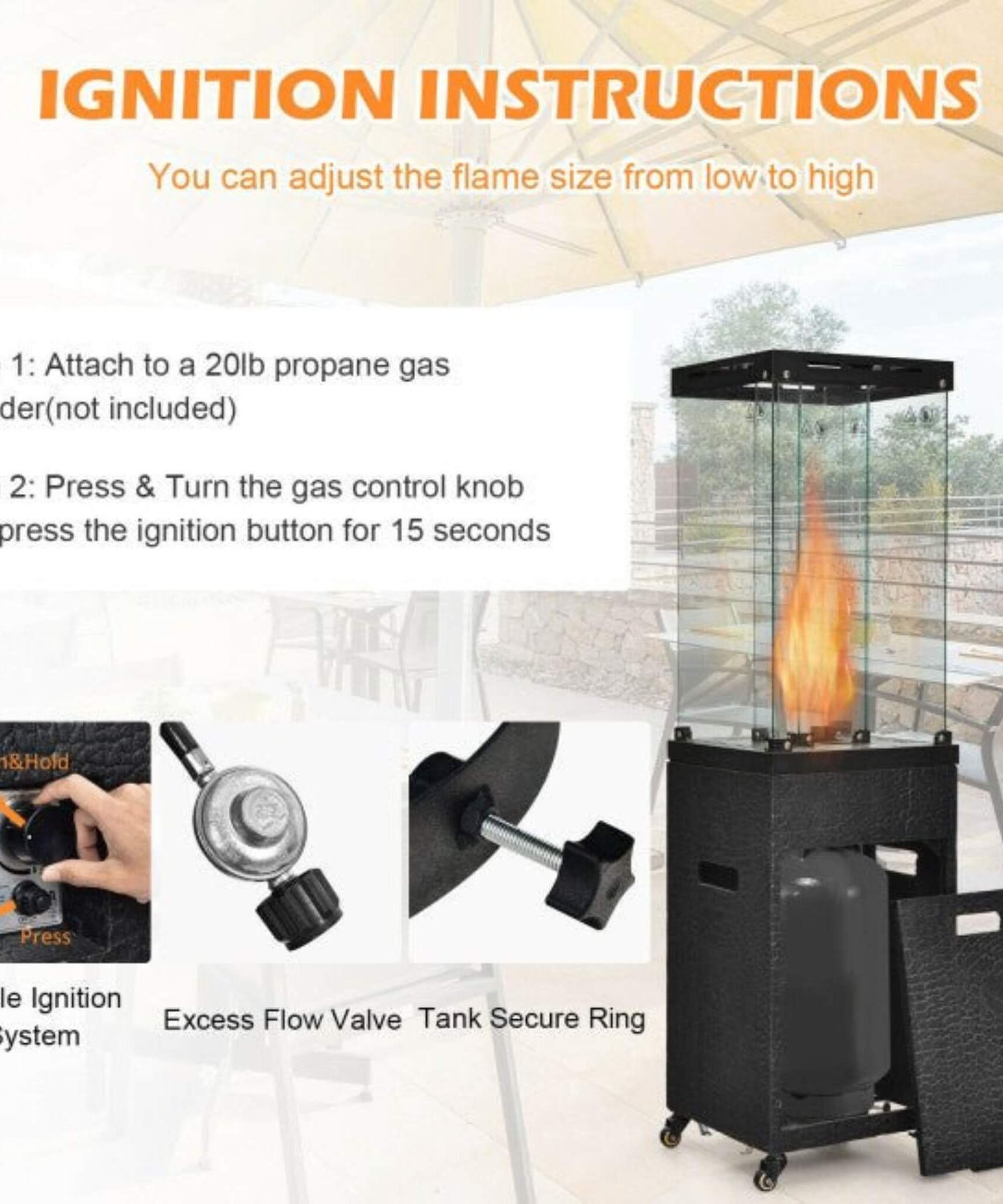 41K BTU Outdoor Propane Gas Patio Heater W/ Lockable Wheels (SAK98052)
