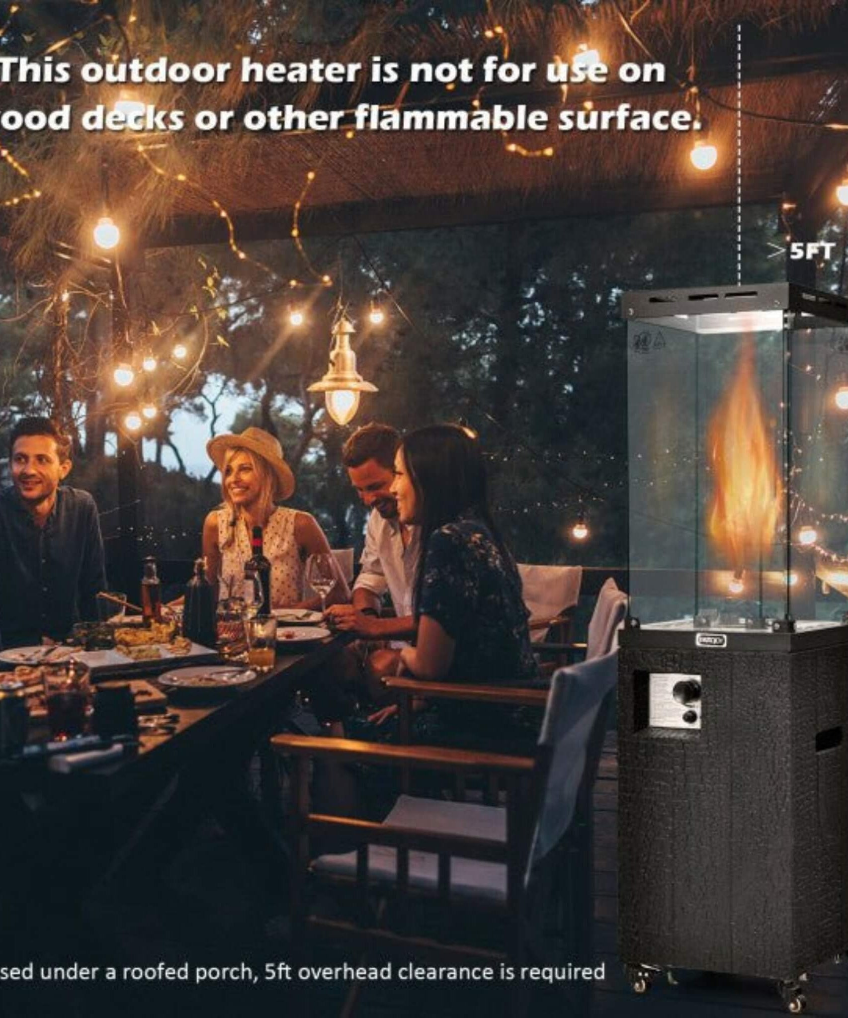 41K BTU Outdoor Propane Gas Patio Heater W/ Lockable Wheels (SAK98052)