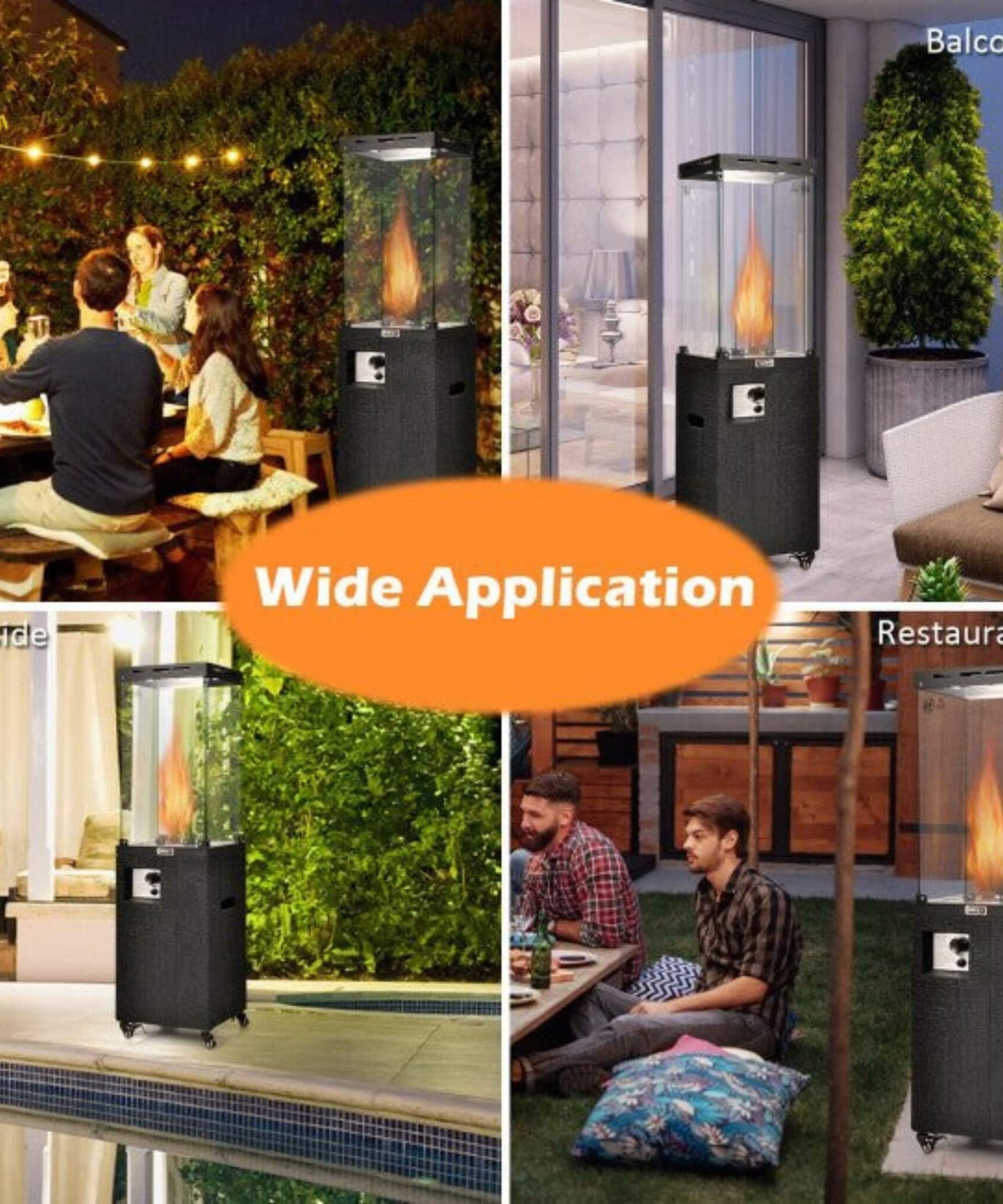 41K BTU Outdoor Propane Gas Patio Heater W/ Lockable Wheels (SAK98052)