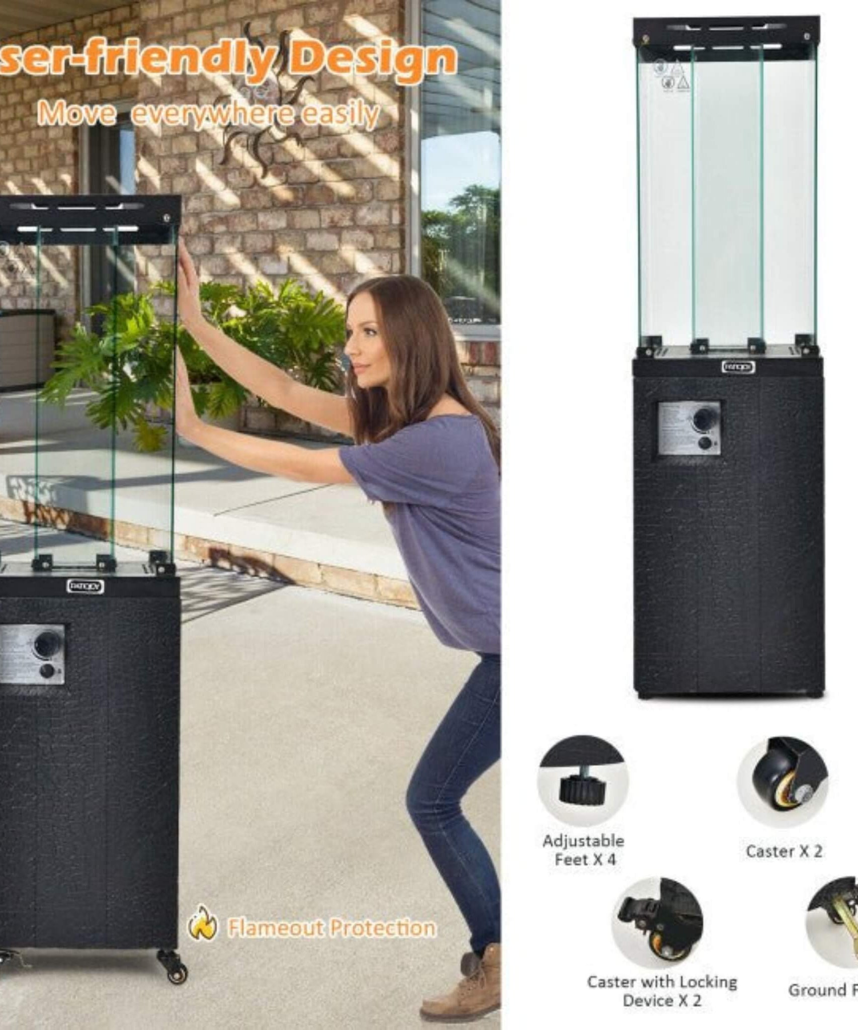 41K BTU Outdoor Propane Gas Patio Heater W/ Lockable Wheels (SAK98052)