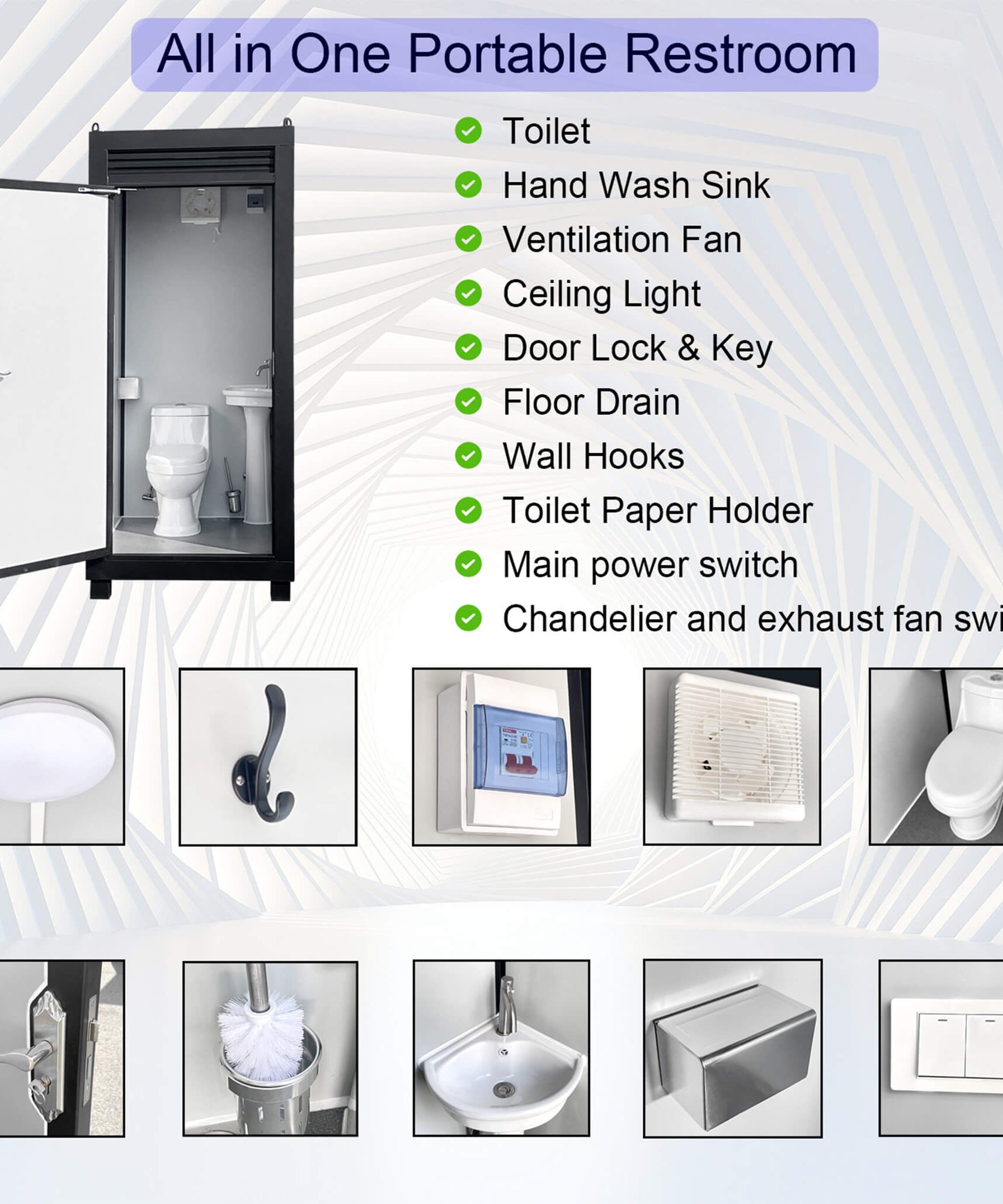 42-Inch One-Person Portable Outdoor Toilet Cabin With Light, Sink And Vent Fan (SAK45672)