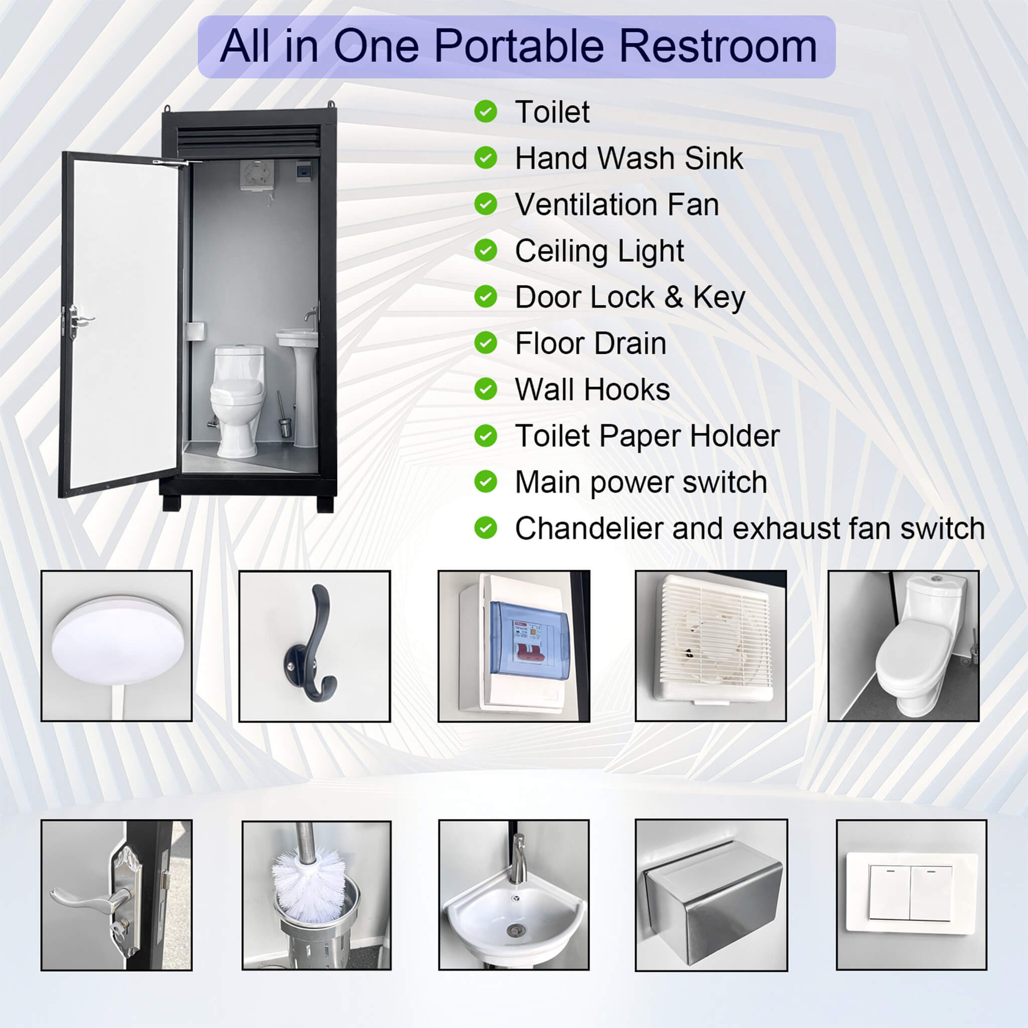 42-Inch One-Person Portable Outdoor Toilet Cabin With Light, Sink And Vent Fan (SAK45672)
