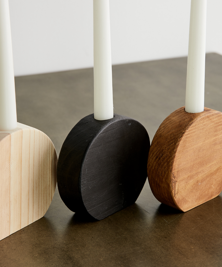 Circular Natural Wood Taper Candle Holder