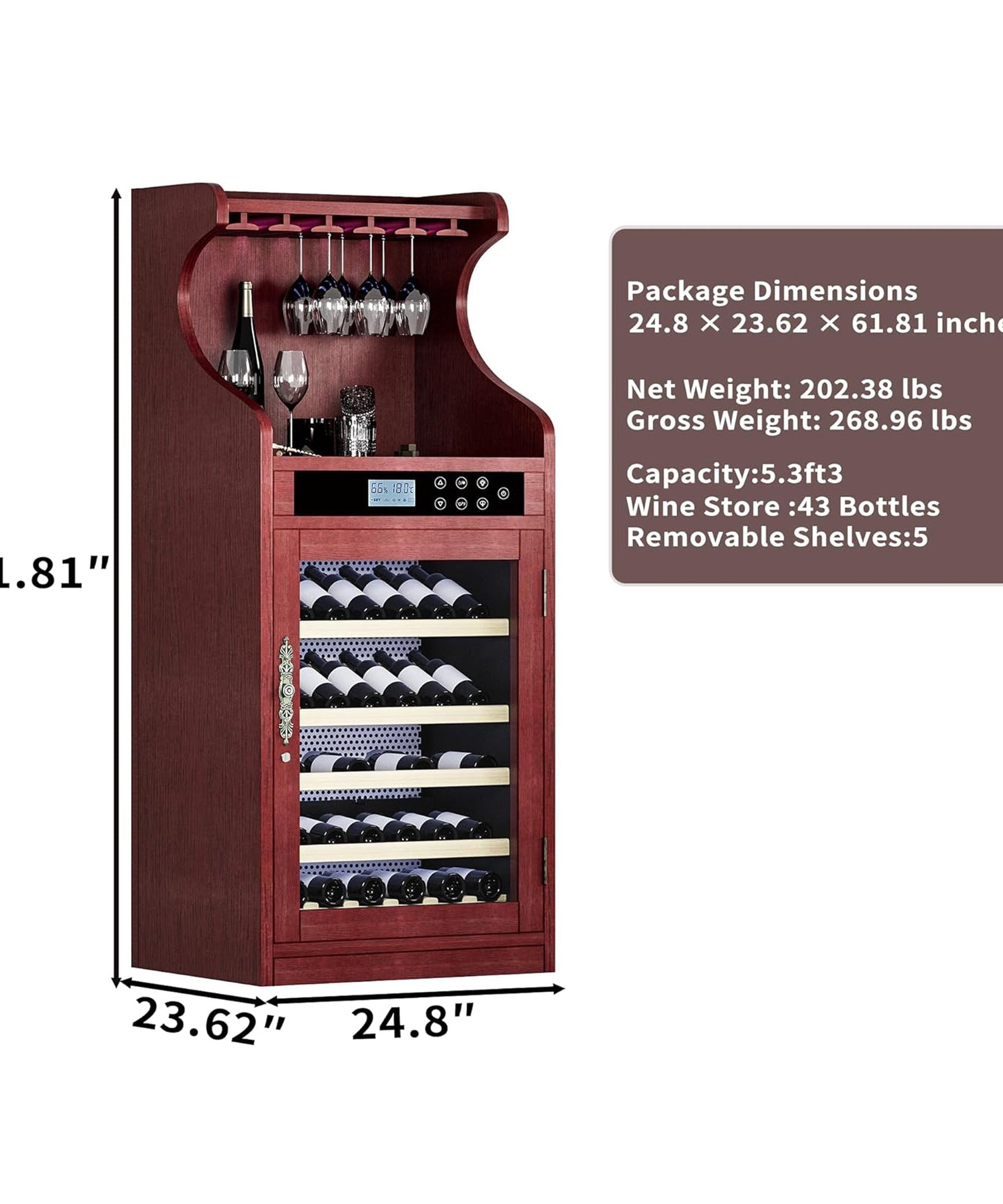 Nuvia Luxury 43-Bottle Freestanding Low Noise Wine Cooler Cabinet (SAK56084)