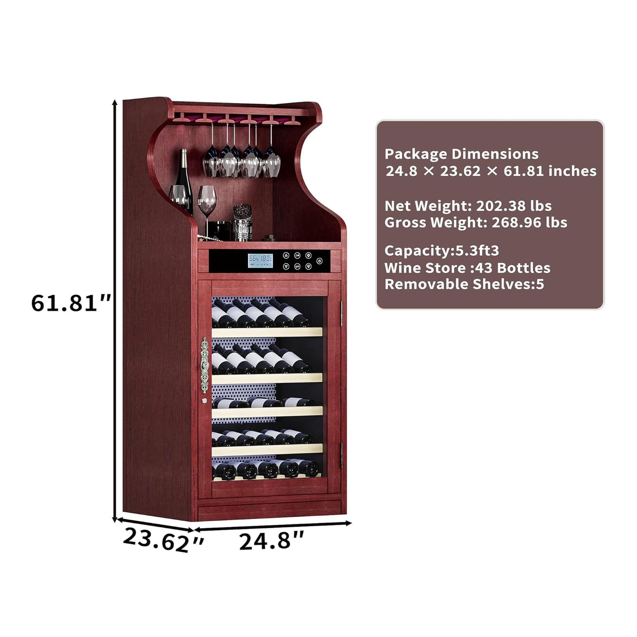 Nuvia Luxury 43-Bottle Freestanding Low Noise Wine Cooler Cabinet (SAK56084)