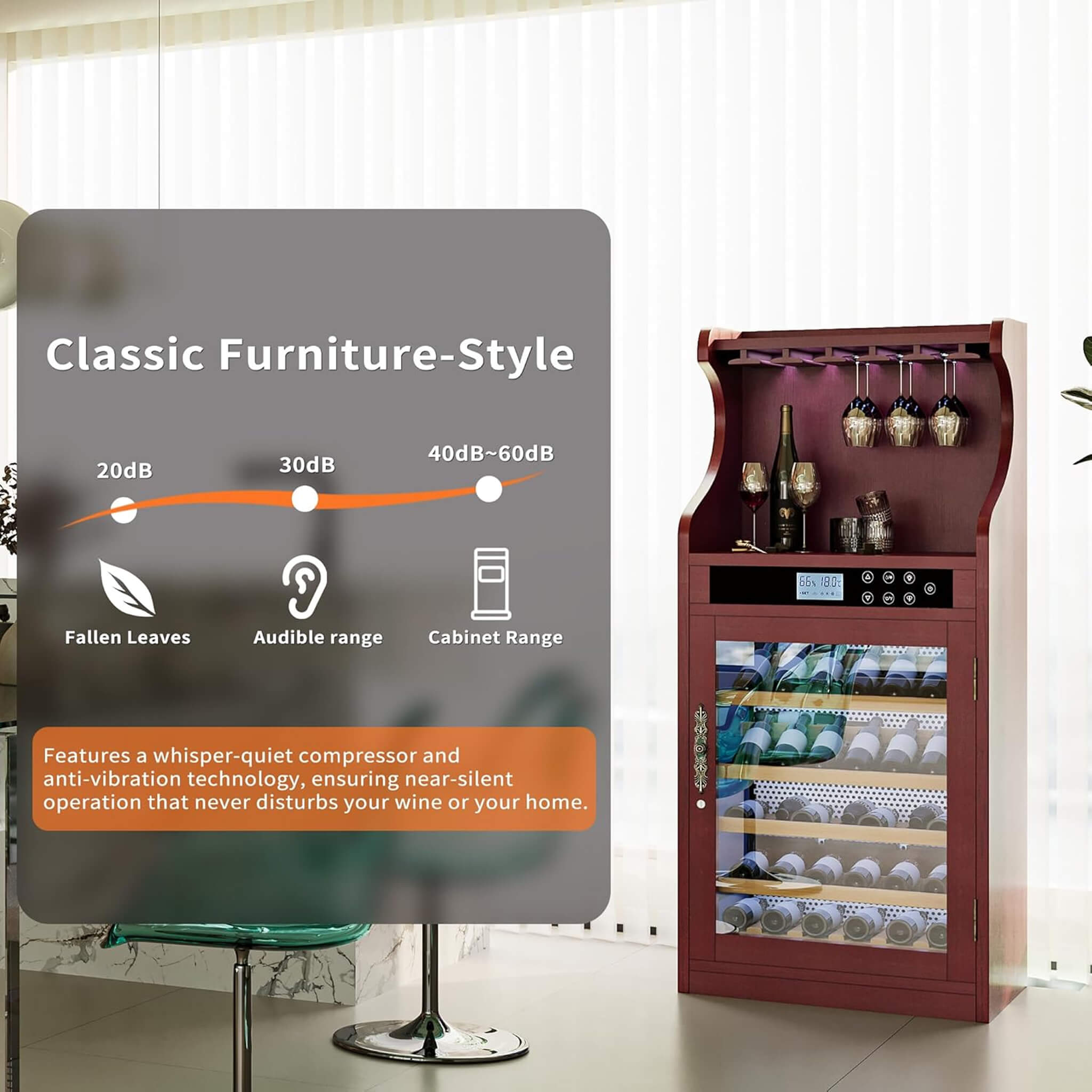 Nuvia Luxury 43-Bottle Freestanding Low Noise Wine Cooler Cabinet (SAK56084)