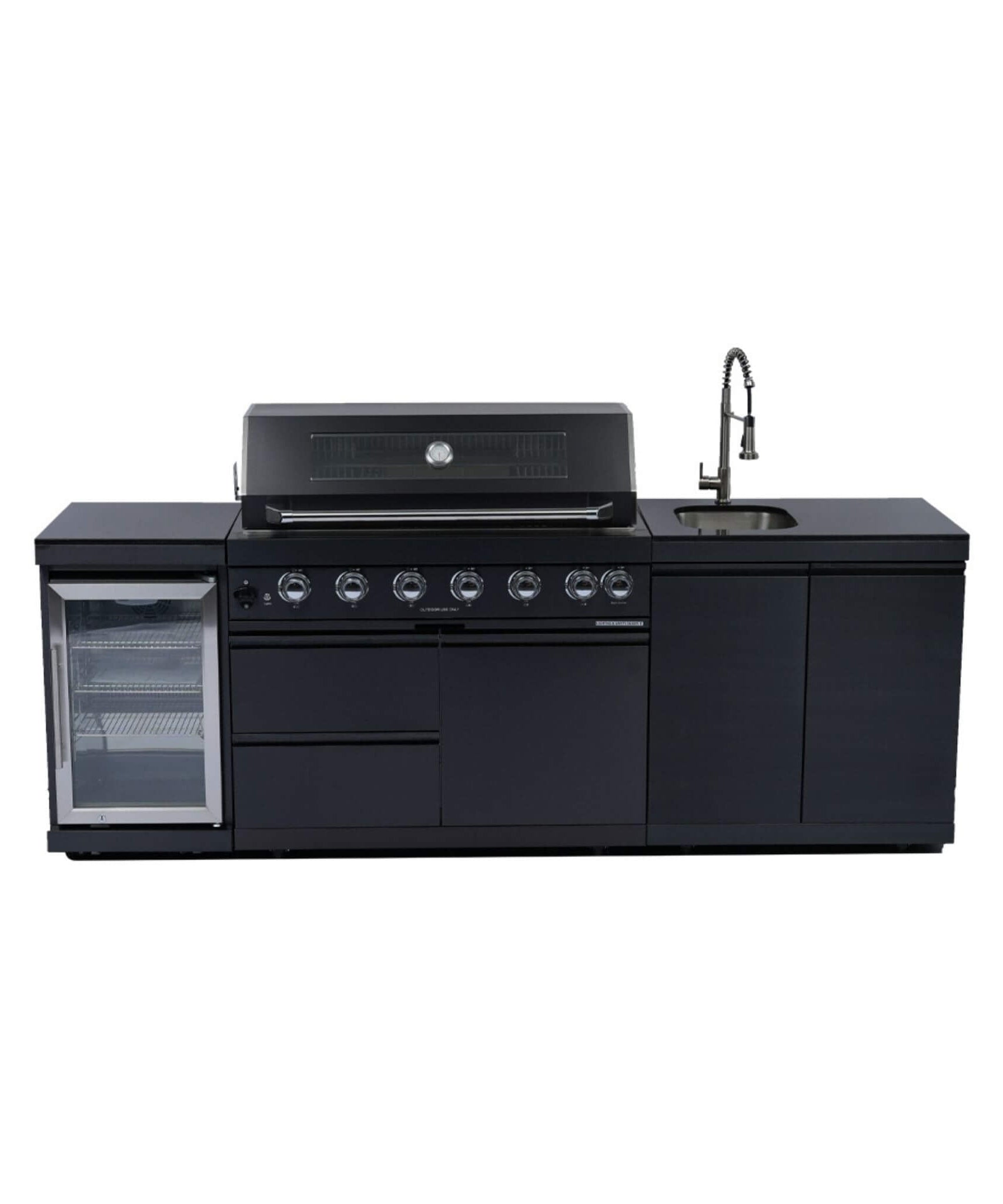 Castelle Flame Belmont 43-Inch 6-Burner 85K BTU Stainless Steel Outdoor BBQ Kitchen Grill Island With Wine Cooler, Rotisserie, And Sink (SAK19476)
