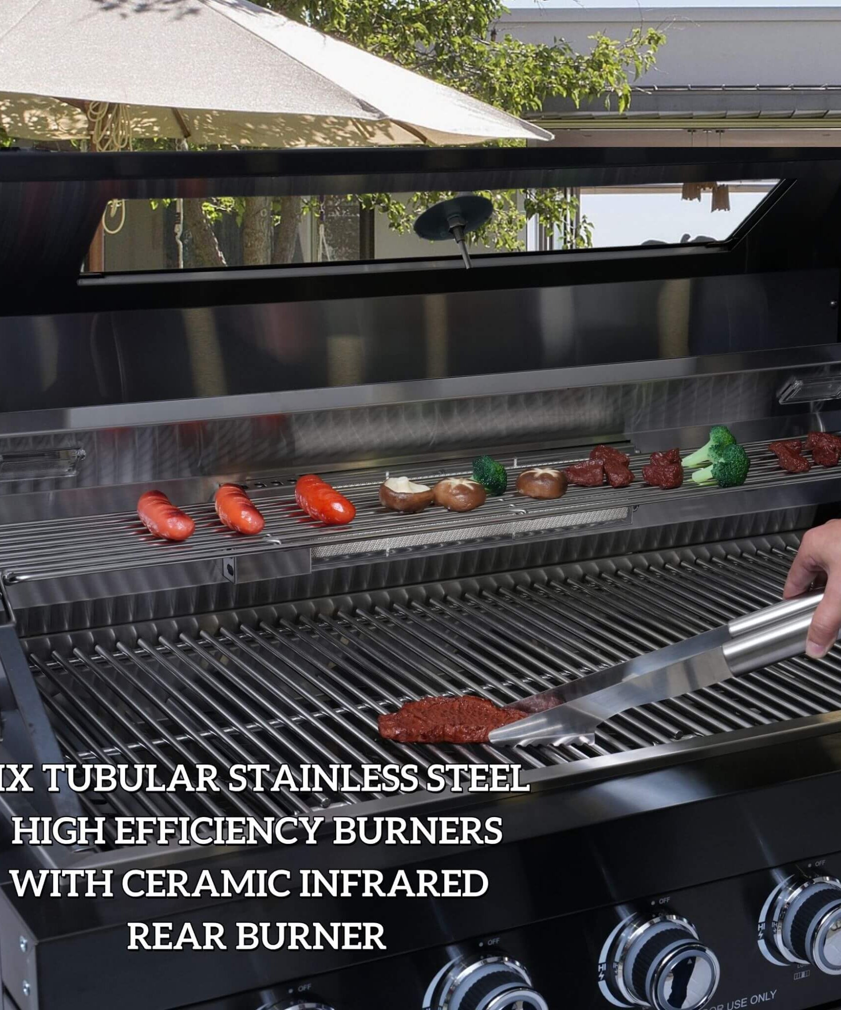 Castelle Flame Belmont 43-Inch 6-Burner 85K BTU Stainless Steel Outdoor BBQ Kitchen Grill Island With Wine Cooler, Rotisserie, And Sink (SAK19476)