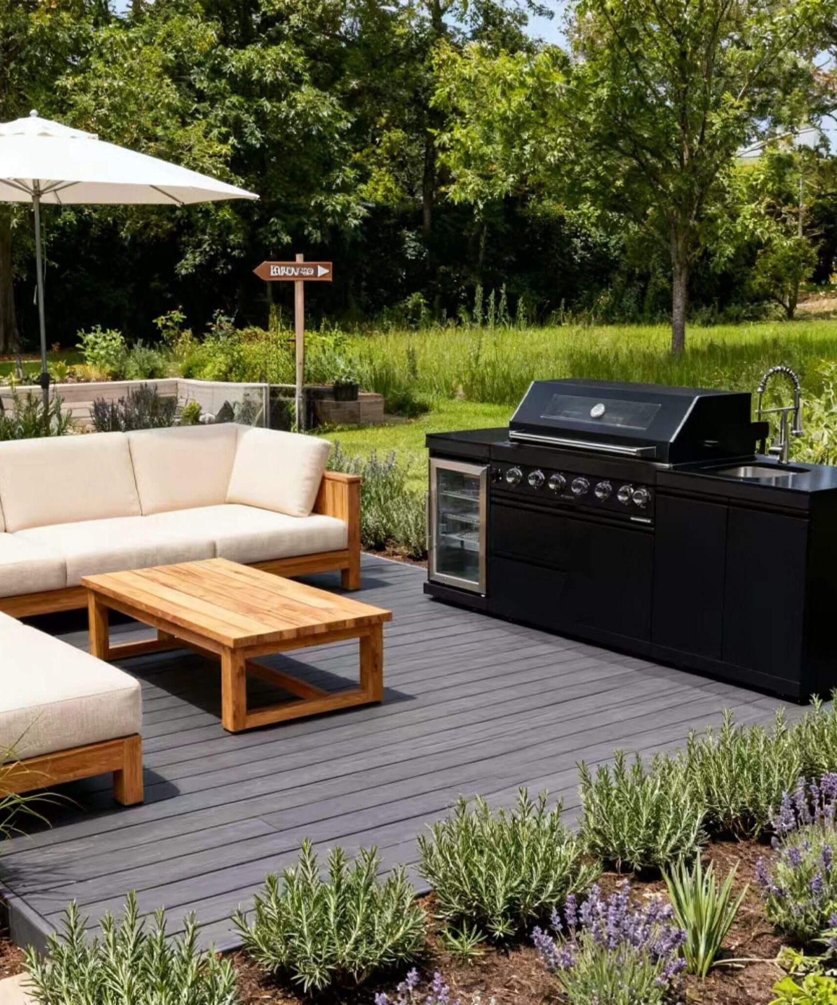 Castelle Flame Belmont 43-Inch 6-Burner 85K BTU Stainless Steel Outdoor BBQ Kitchen Grill Island With Wine Cooler, Rotisserie, And Sink (SAK19476)