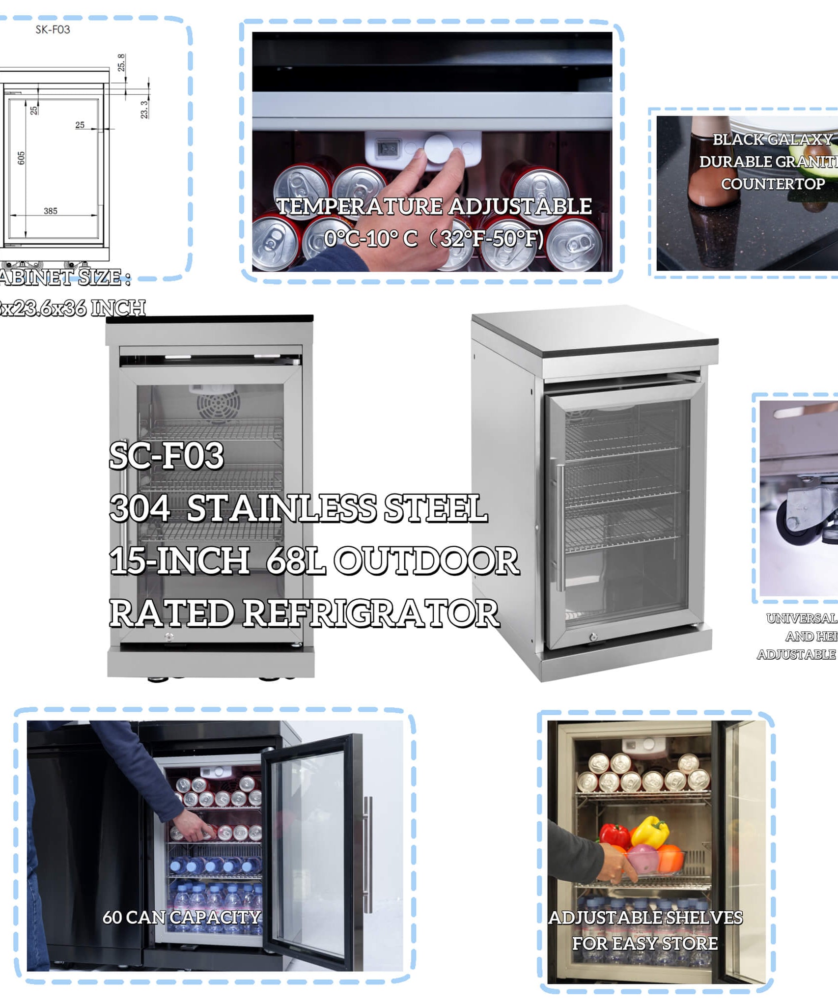 Castelle Flame Verona 44-Inch 6-Burner 85K BTU Stainless Steel Outdoor BBQ Kitchen Grill Island With Wine Cooler, Rotisserie Kit, And Storage Cabinets (SAK97105)