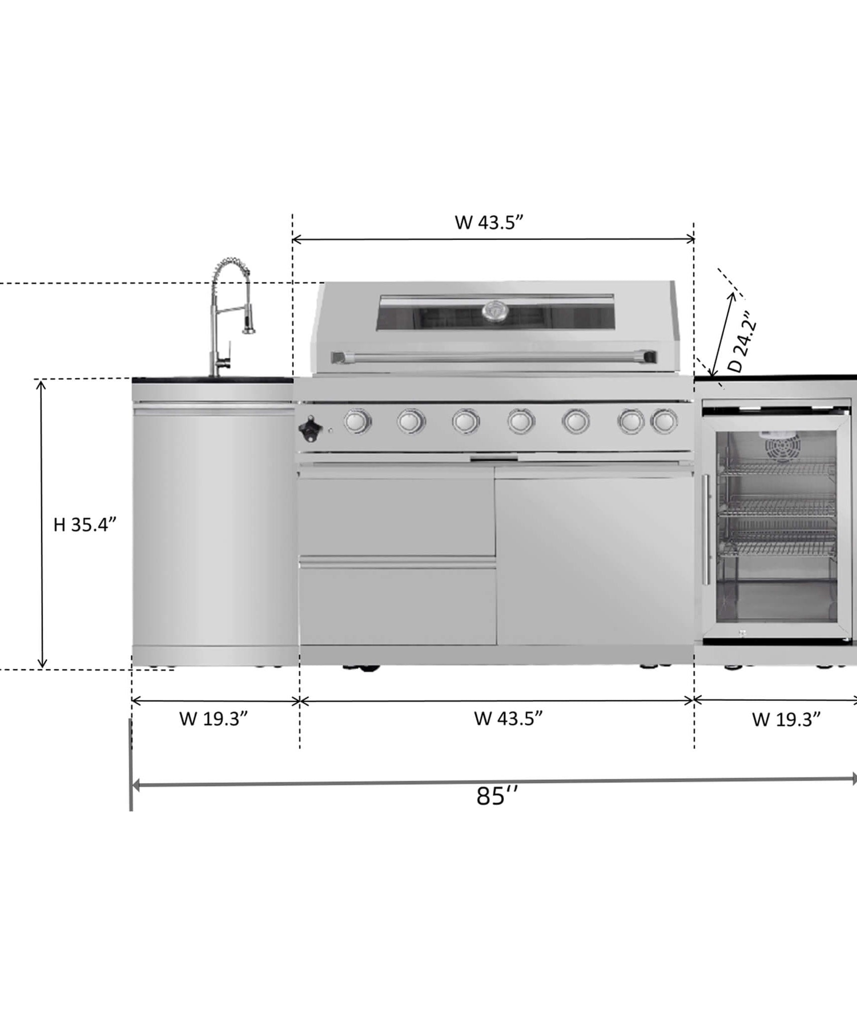 Castelle Flame Verona 44-Inch 6-Burner 85K BTU Stainless Steel Outdoor BBQ Kitchen Grill Island With Wine Cooler, Rotisserie Kit, And Storage Cabinets (SAK97105)