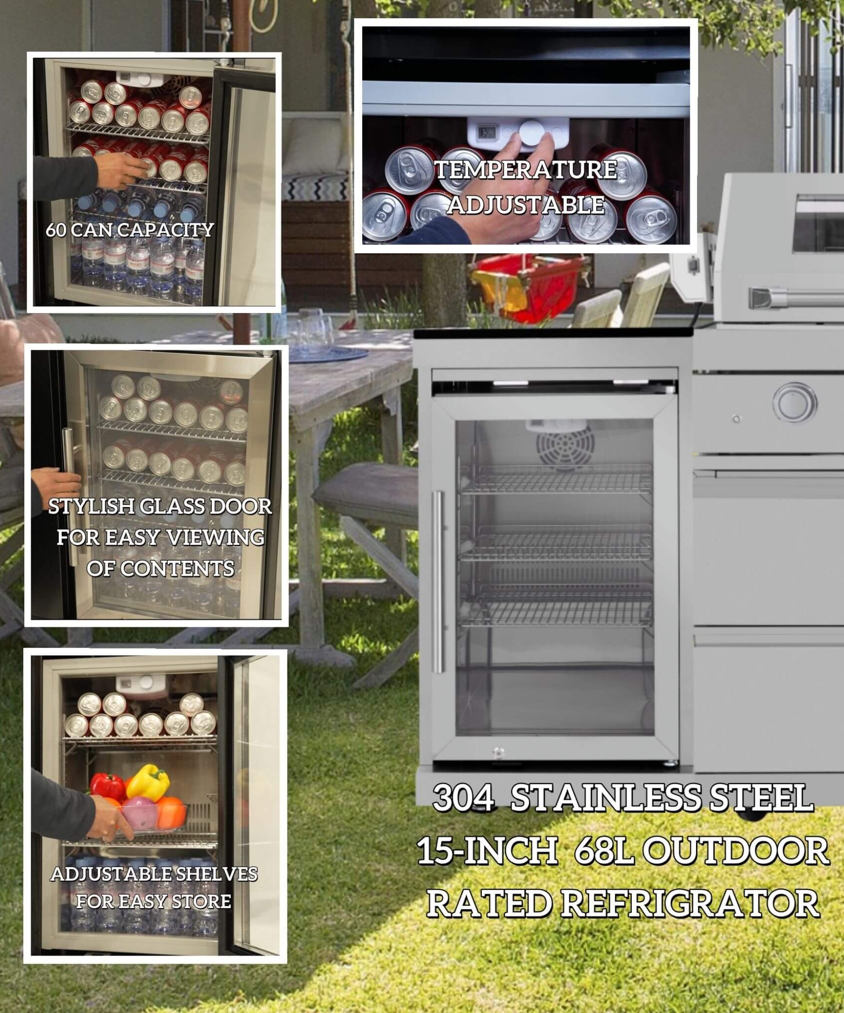 Castelle Flame Verona 44-Inch 6-Burner 85K BTU Stainless Steel Outdoor BBQ Kitchen Grill Island With Wine Cooler, Rotisserie Kit, And Storage Cabinets (SAK97105)