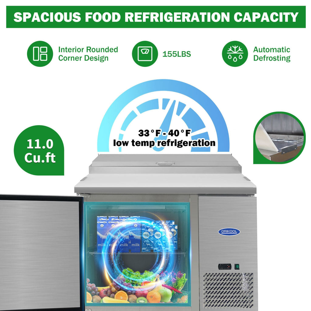 44-Inch Commercial Pizza Prep Table With Built-In 11 Cu.Ft Refrigerator (SAK09621)
