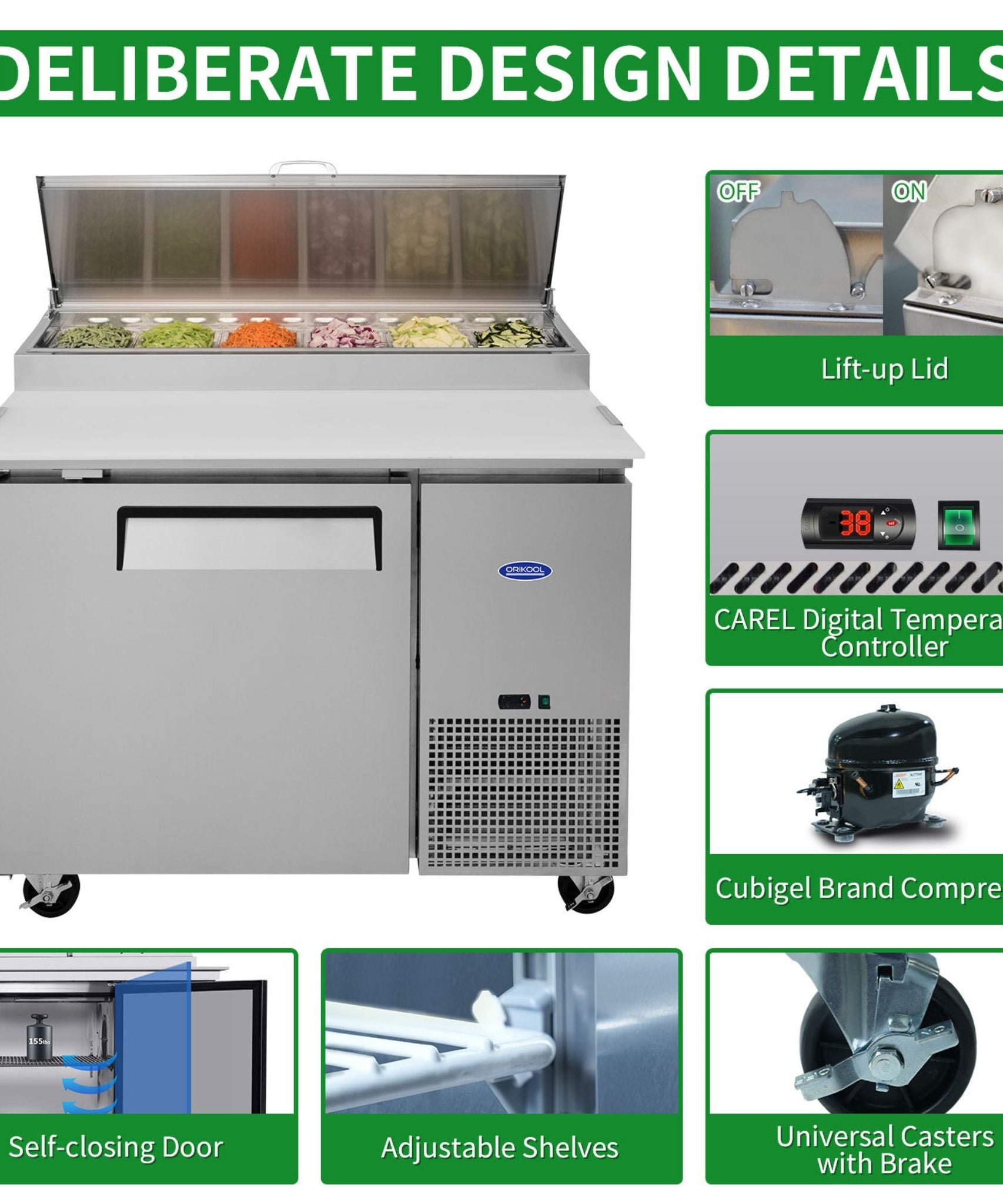 44-Inch Commercial Pizza Prep Table With Built-In 11 Cu.Ft Refrigerator (SAK09621)
