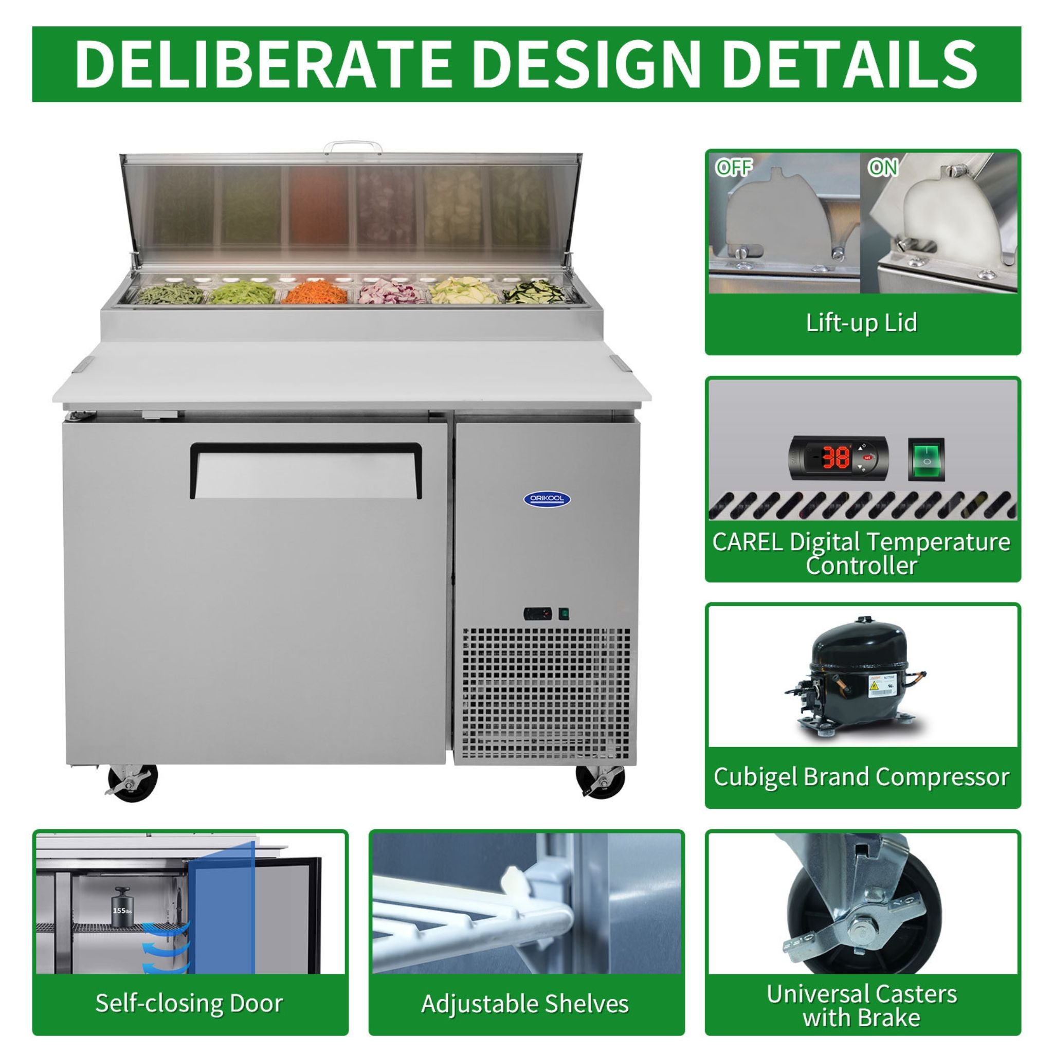44-Inch Commercial Pizza Prep Table With Built-In 11 Cu.Ft Refrigerator (SAK09621)