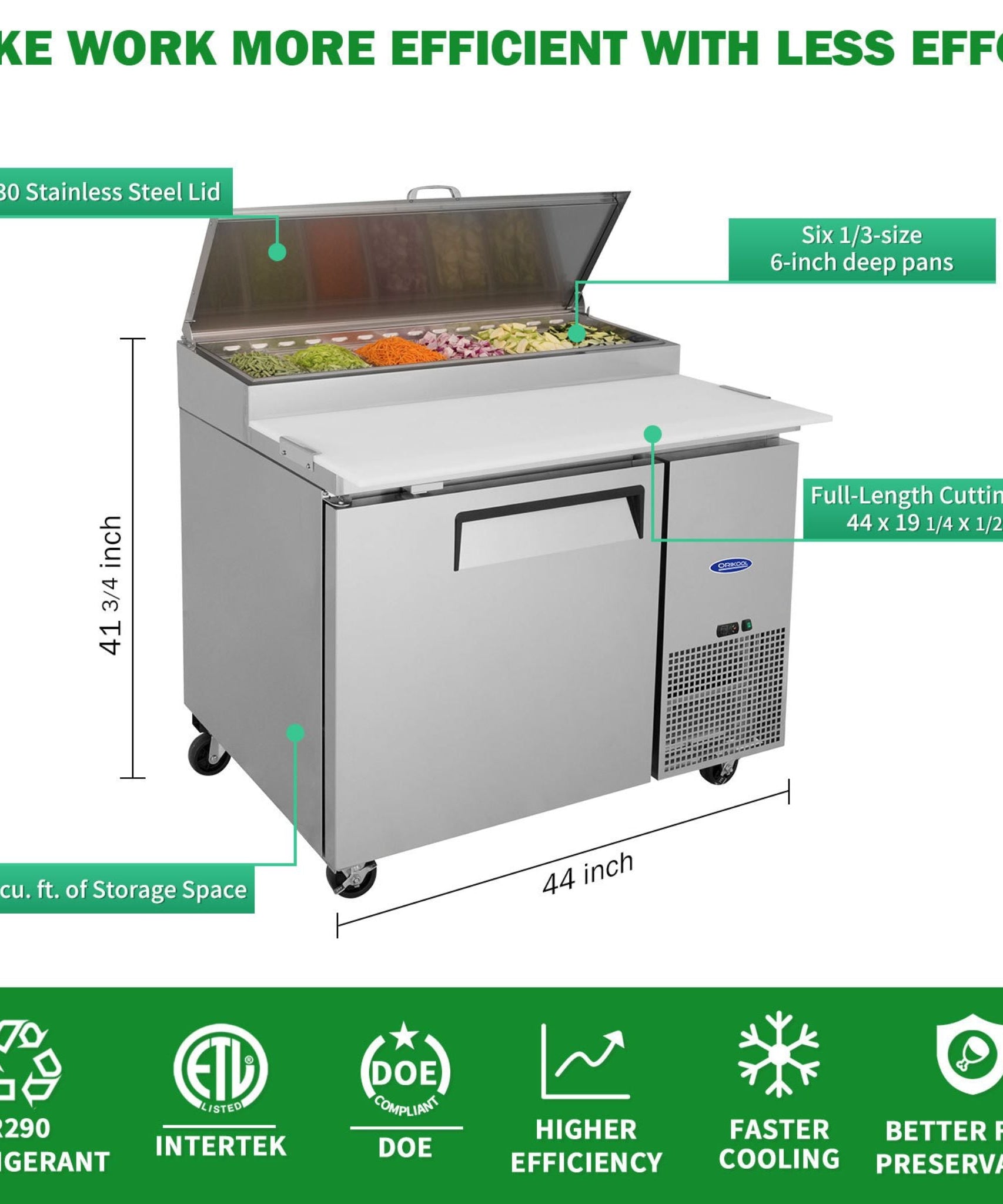 44-Inch Commercial Pizza Prep Table With Built-In 11 Cu.Ft Refrigerator (SAK09621)