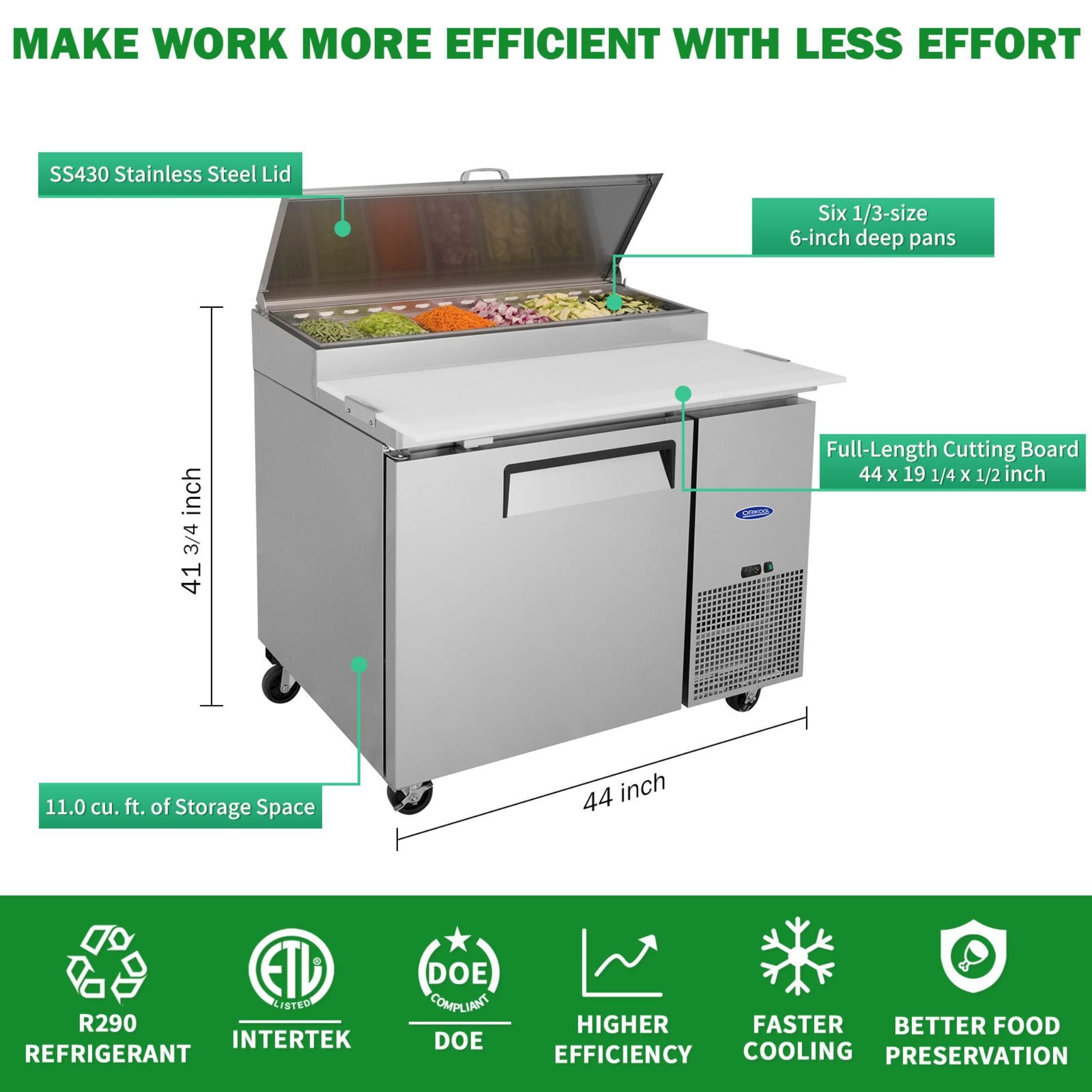 44-Inch Commercial Pizza Prep Table With Built-In 11 Cu.Ft Refrigerator (SAK09621)