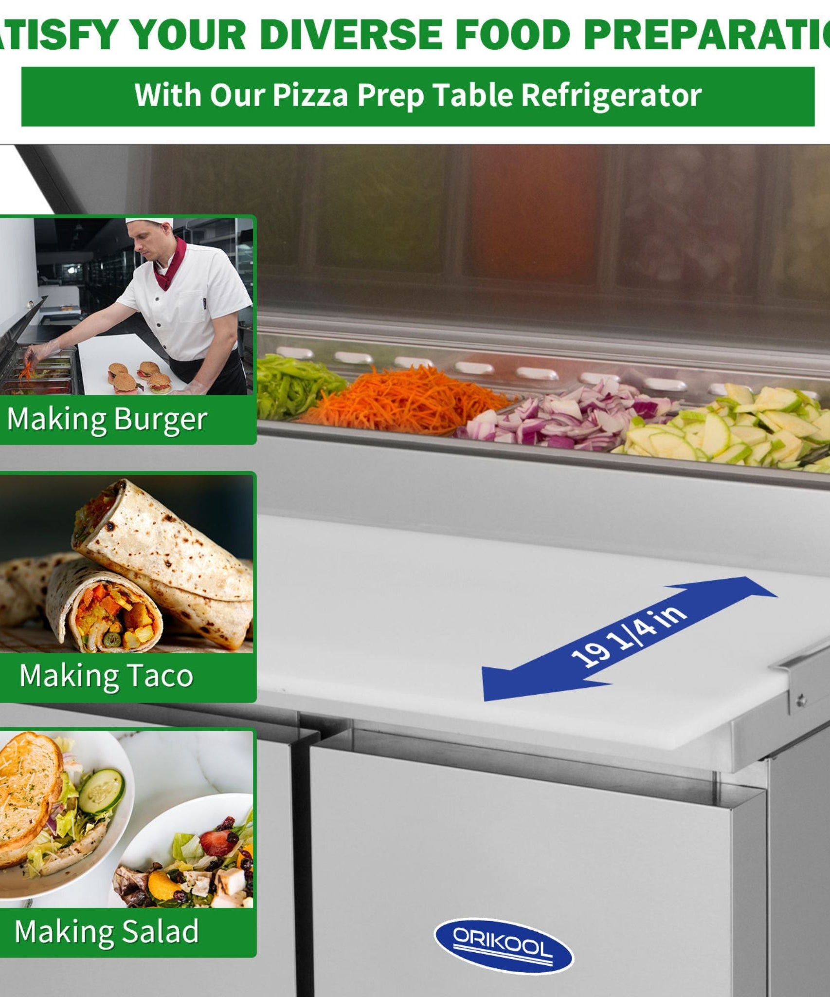 44-Inch Commercial Pizza Prep Table With Built-In 11 Cu.Ft Refrigerator (SAK09621)
