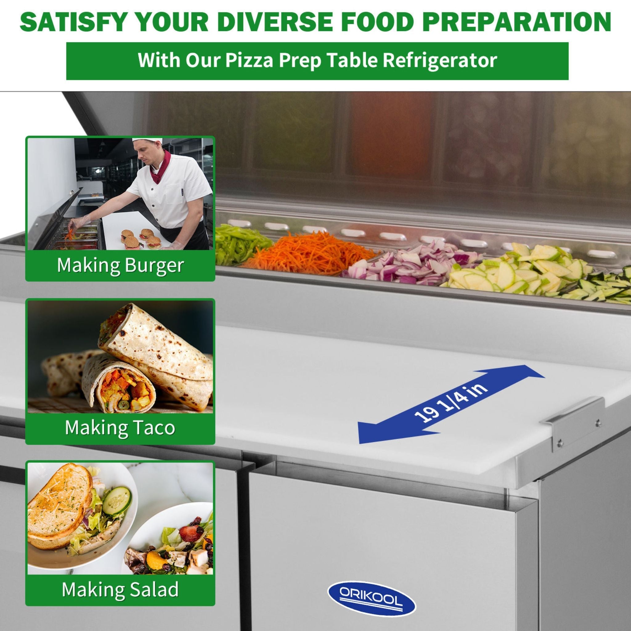 44-Inch Commercial Pizza Prep Table With Built-In 11 Cu.Ft Refrigerator (SAK09621)