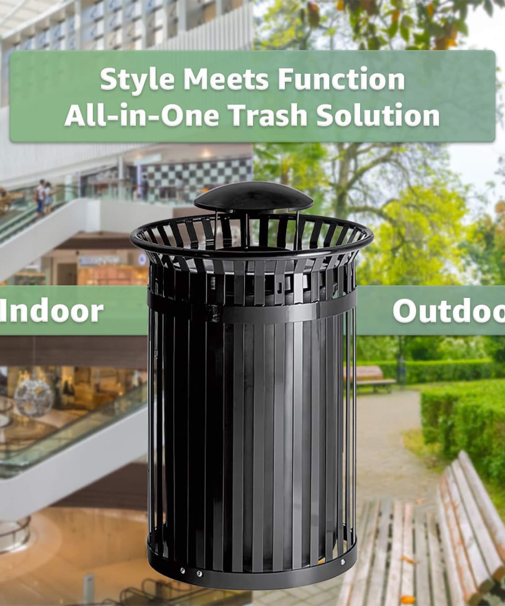 45-Gallon Heavy-Duty Commercial Round Waste Bin With Rain Bonnet Lid (SAK94380)