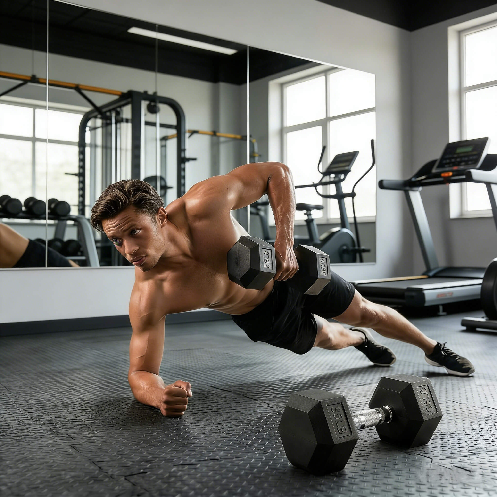 Rovix 450-Pounds Rubber Hex Dumbbell Set With Rack (SAK90714)