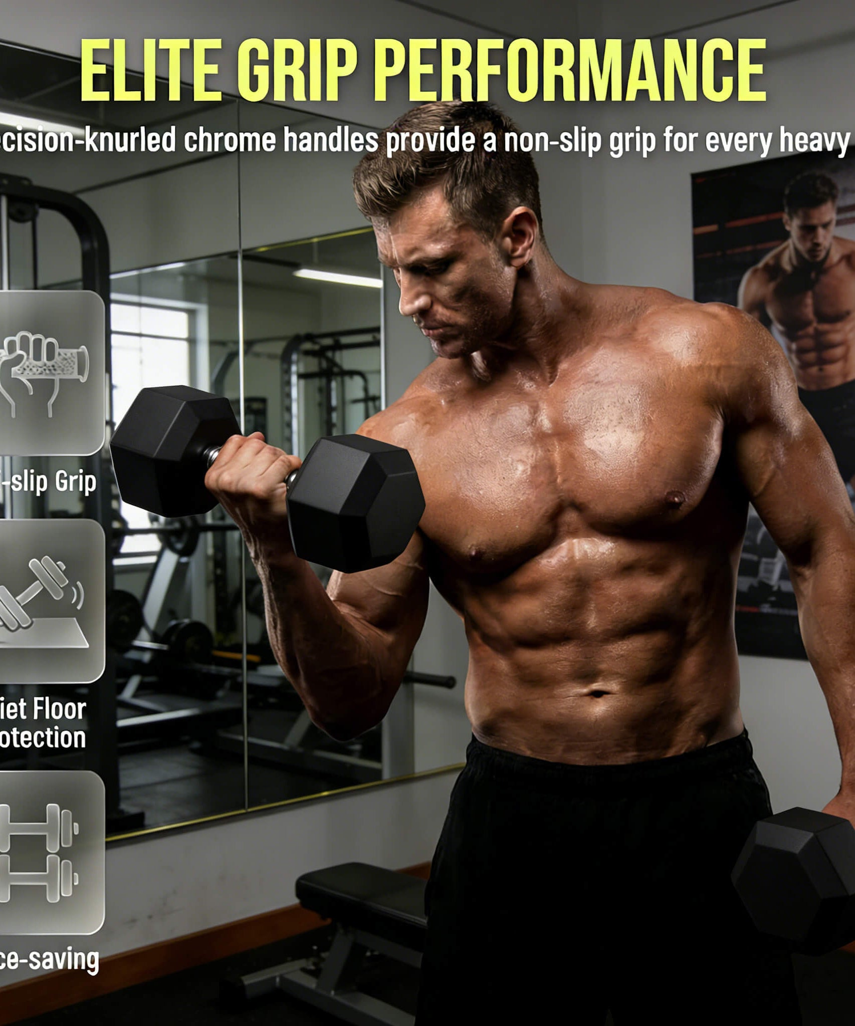 Rovix 450-Pounds Rubber Hex Dumbbell Set With Rack (SAK90714)