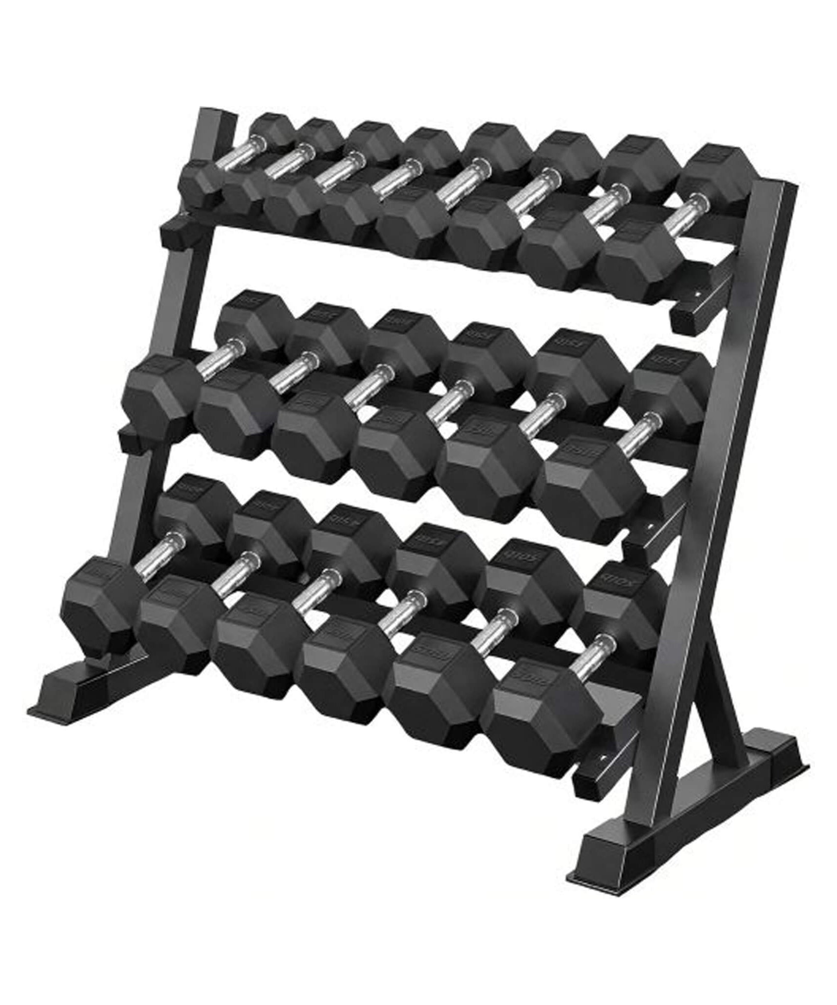 Rovix 450-Pounds Rubber Hex Dumbbell Set With Rack (SAK90714)