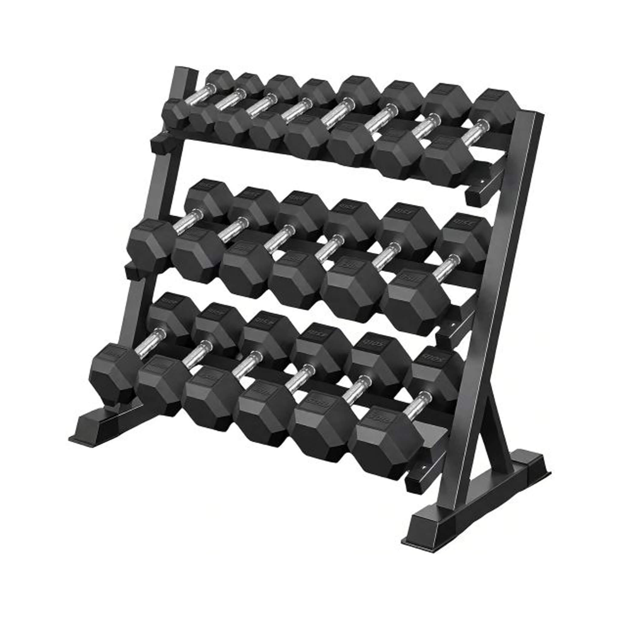 Rovix 450-Pounds Rubber Hex Dumbbell Set With Rack (SAK90714)
