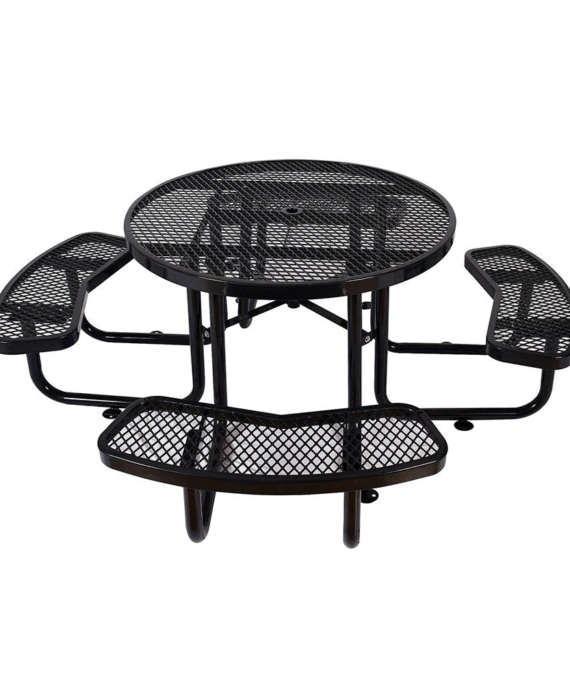 Large 46-Inch Heavy-Duty Round Outdoor Steel Picnic Table With Umbrella Hole (SAK96428)