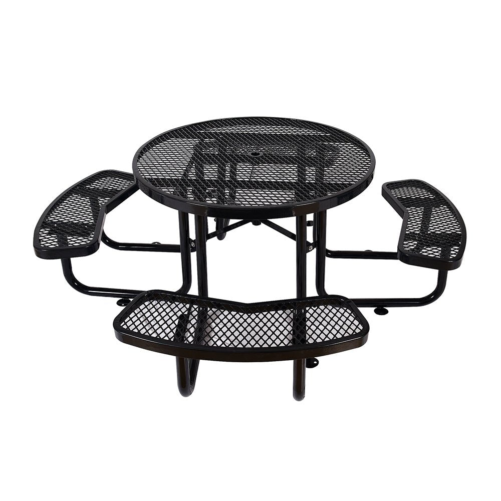 Large 46-Inch Heavy-Duty Round Outdoor Steel Picnic Table With Umbrella Hole (SAK96428)