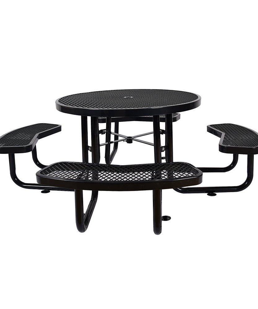 Large 46-Inch Heavy-Duty Round Outdoor Steel Picnic Table With Umbrella Hole (SAK96428)