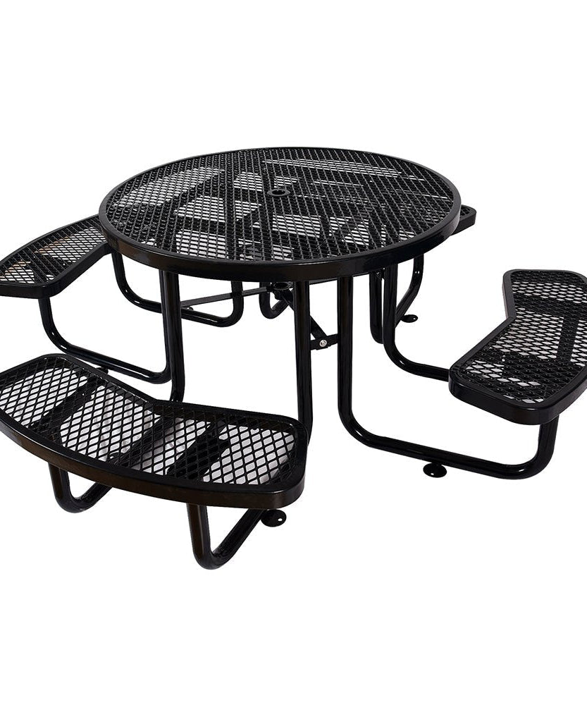 Large 46-Inch Heavy-Duty Round Outdoor Steel Picnic Table With Umbrella Hole (SAK96428)