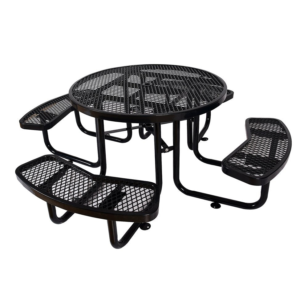 Large 46-Inch Heavy-Duty Round Outdoor Steel Picnic Table With Umbrella Hole (SAK96428)