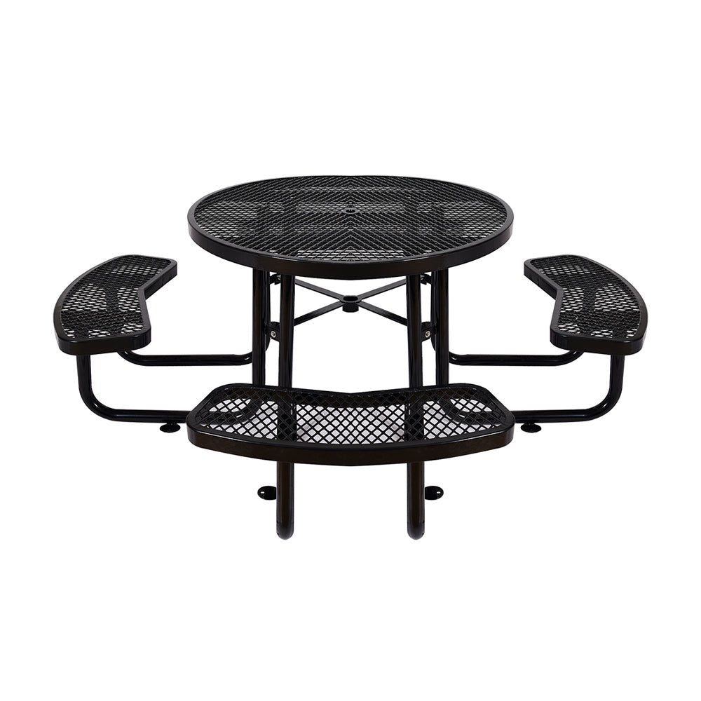 Large 46-Inch Heavy-Duty Round Outdoor Steel Picnic Table With Umbrella Hole (SAK96428)