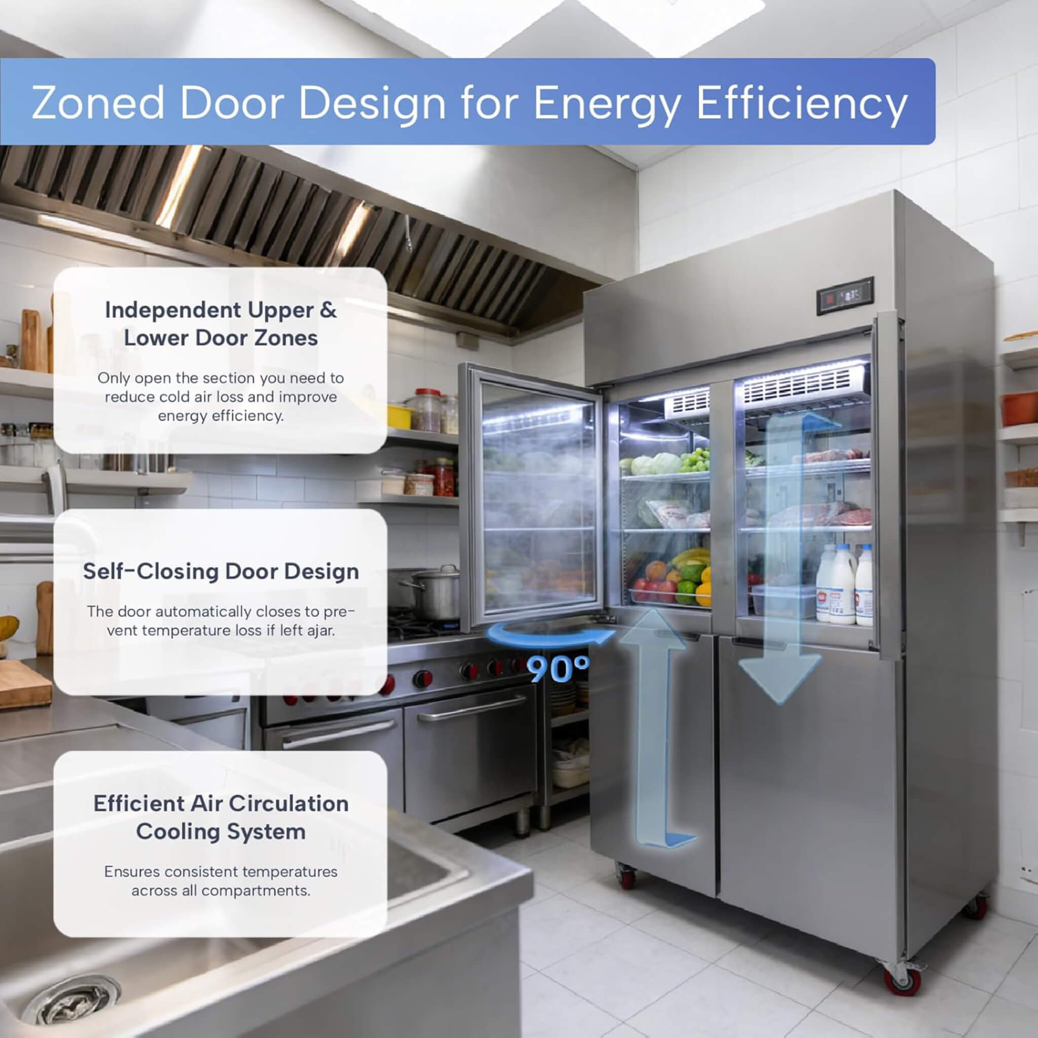 48-Inch Commercial 33 Cu.Ft Stainless Steel Reach-In Refrigerator With Four Split Doors (SAK83046)