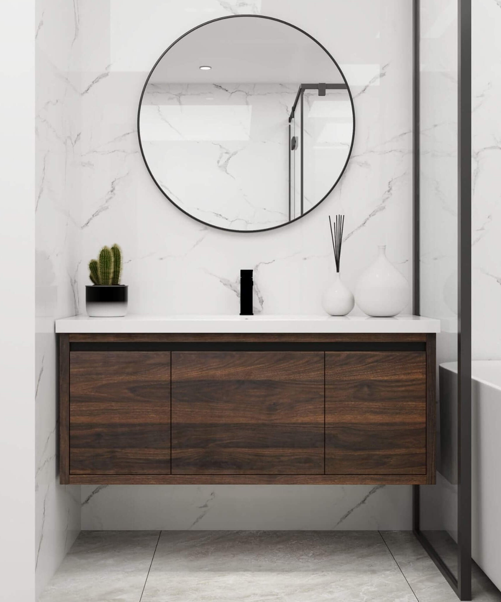 Nuvia Floating Bathroom Vanity With Resin Sink Soft Close Doors (SAK82560)