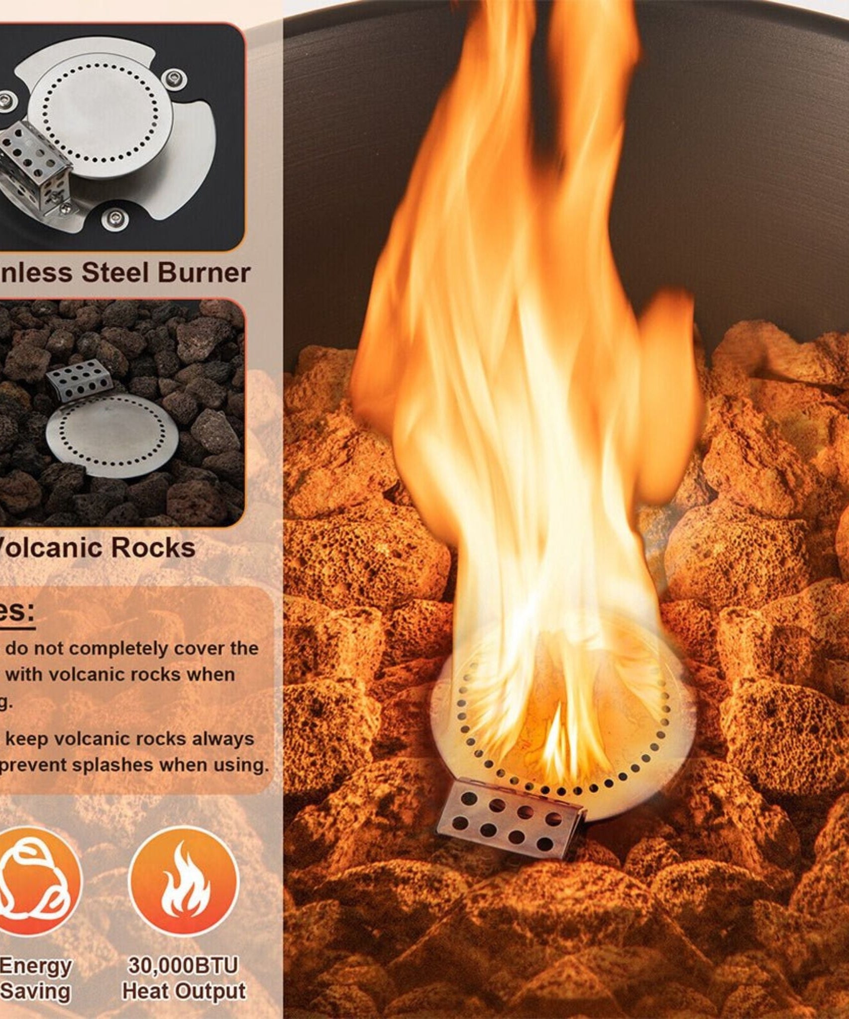 48-Inch Large Outdoor Propane Fire Bowl Column With Cover & Lava Rocks (SAK70938)